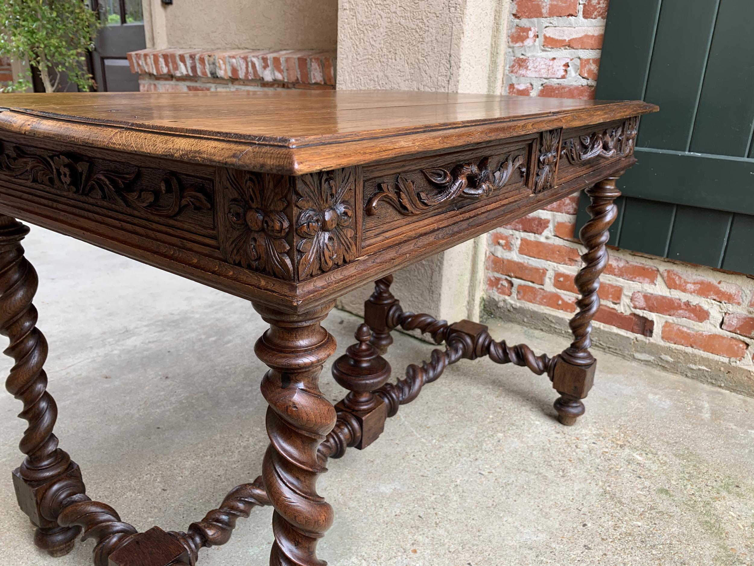 19th Century French Carved Oak Sofa Table Writing Desk Barley Twist Black Forest In Good Condition In Shreveport, LA