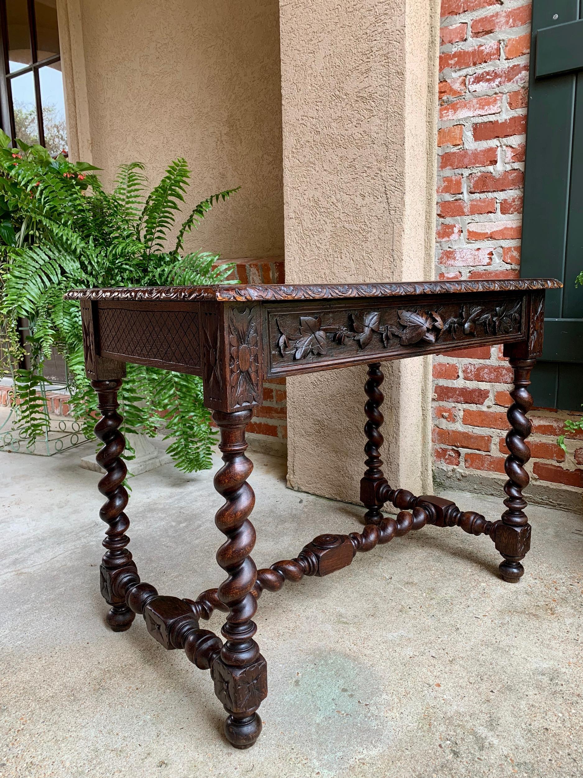 Hand-Carved 19th century French Carved Oak Sofa Table Writing Desk Barley Twist Black Forest