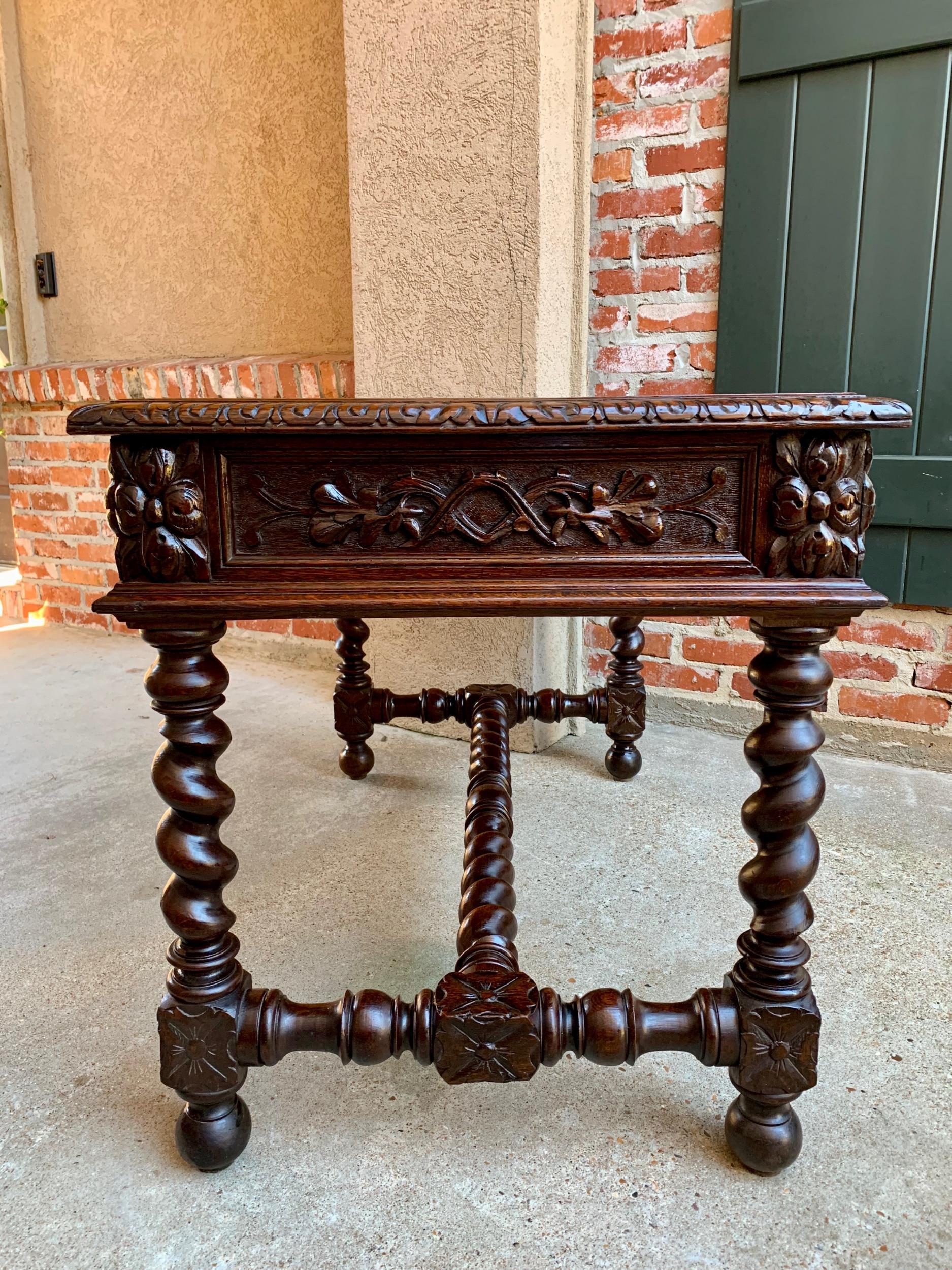 19th Century French Carved Oak Sofa Table Writing Desk Barley Twist Black Forest In Good Condition In Shreveport, LA