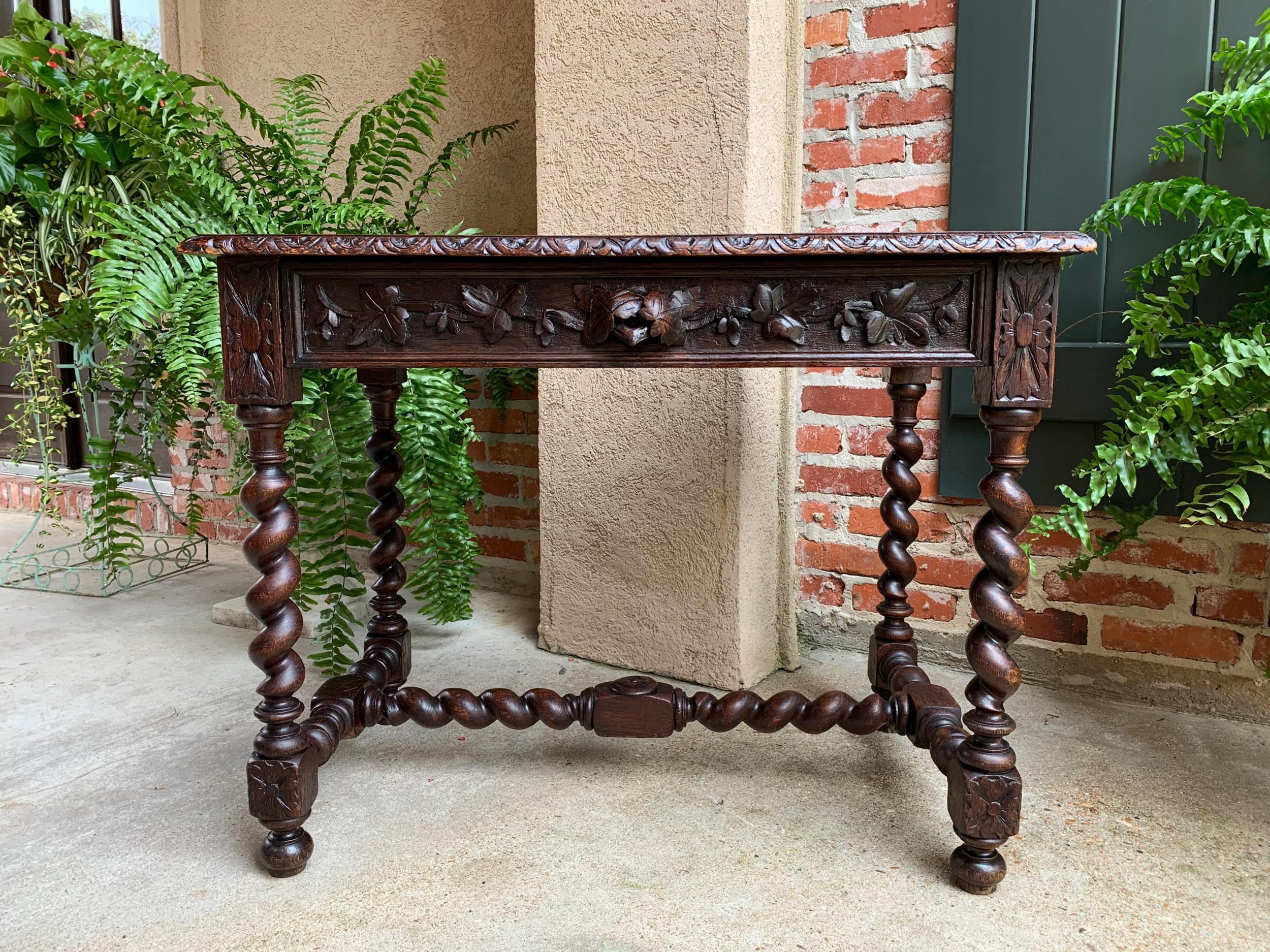19th century French Carved Oak Sofa Table Writing Desk Barley Twist Black Forest In Good Condition In Shreveport, LA