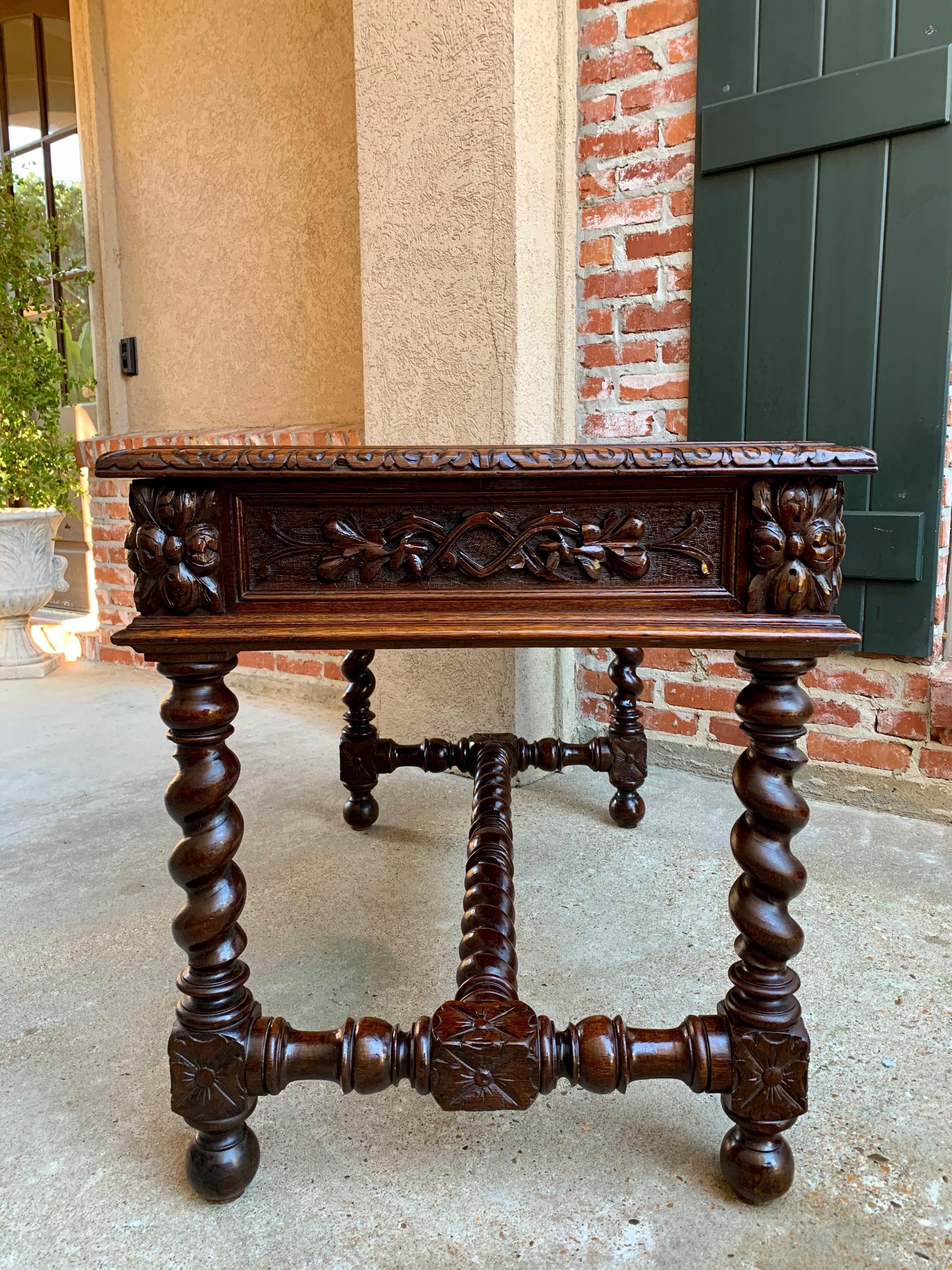 19th Century French Carved Oak Sofa Table Writing Desk Barley Twist Black Forest 1