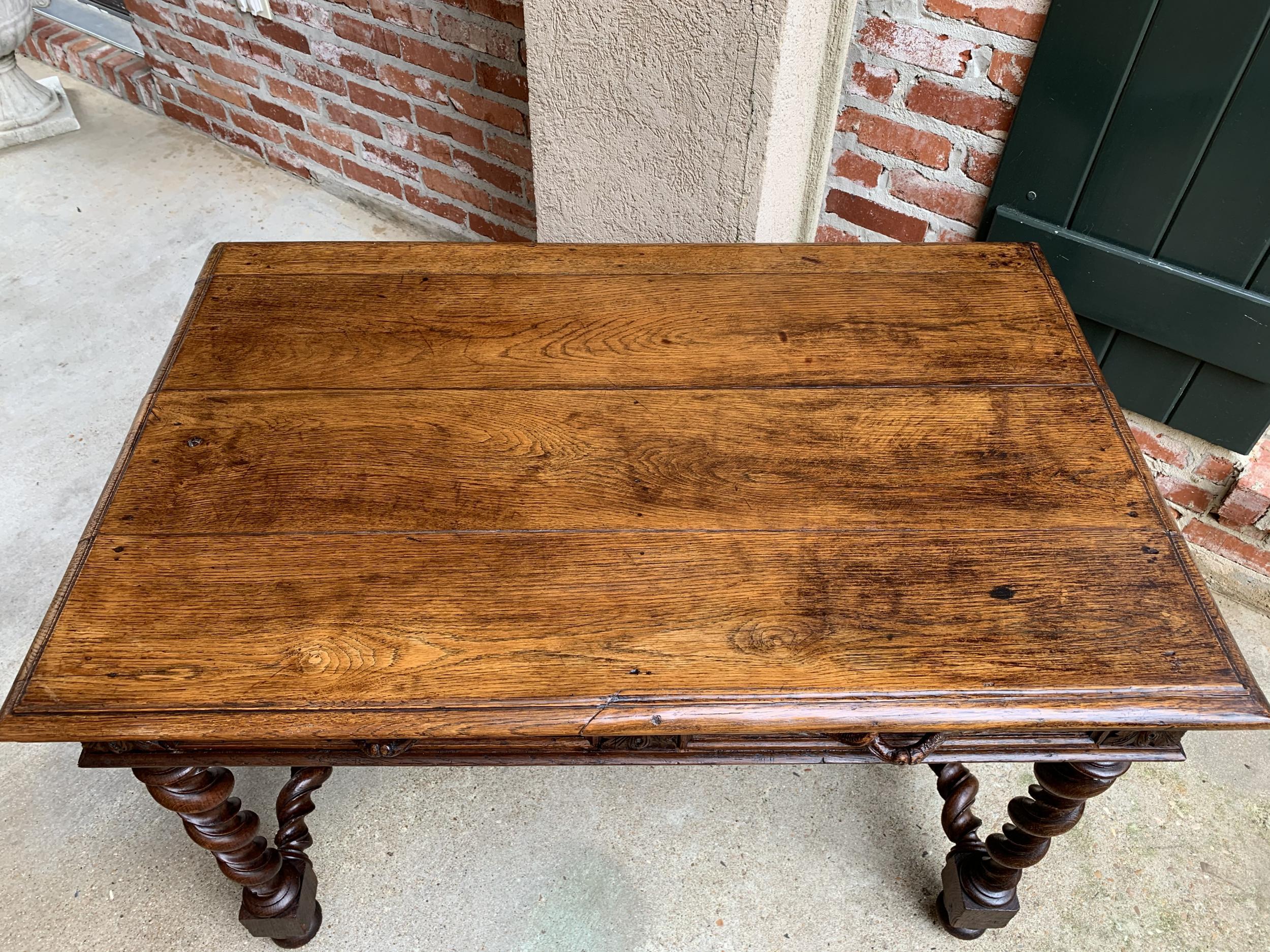 19th Century French Carved Oak Sofa Table Writing Desk Barley Twist Black Forest 2