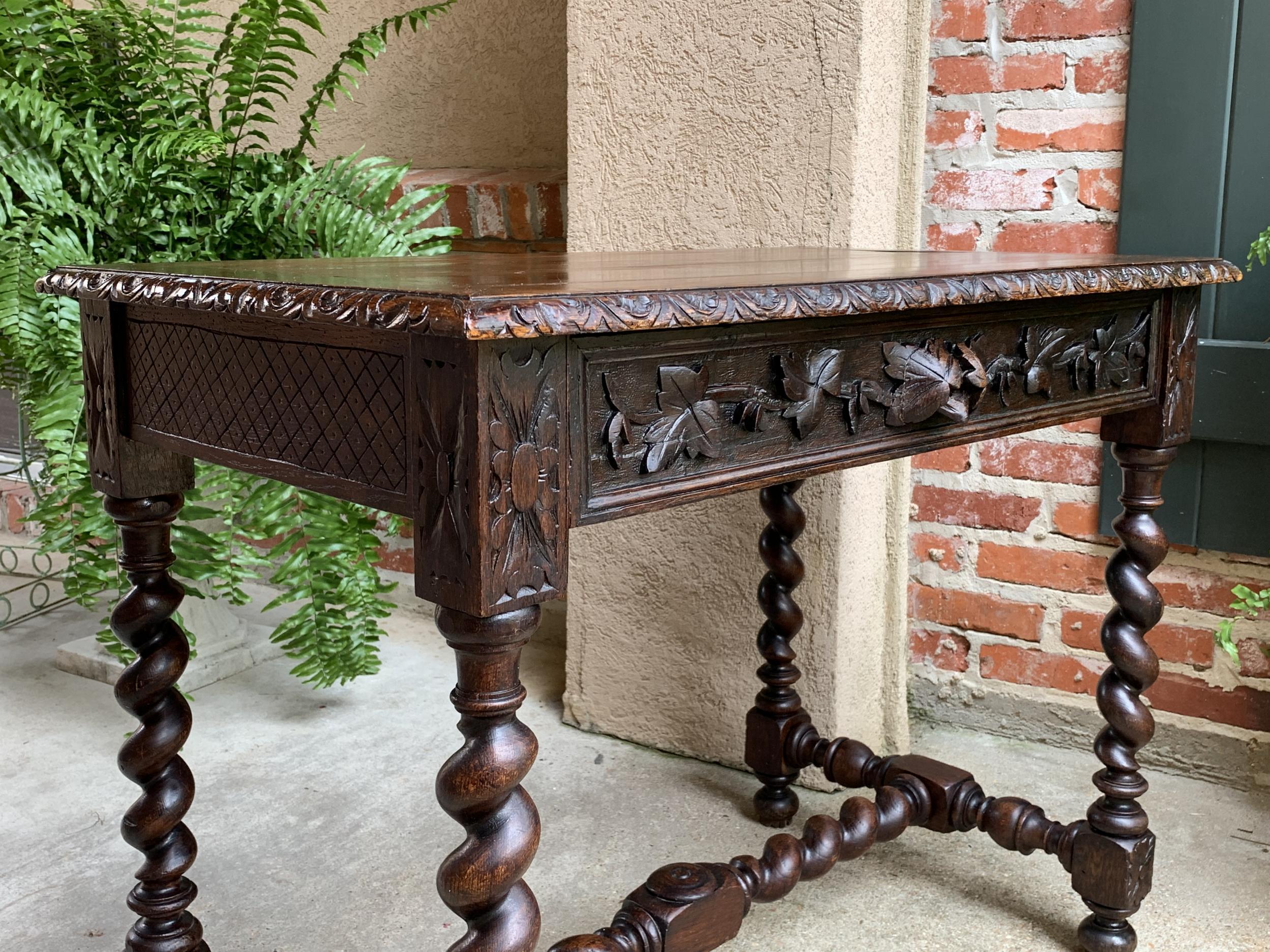 19th Century 19th century French Carved Oak Sofa Table Writing Desk Barley Twist Black Forest