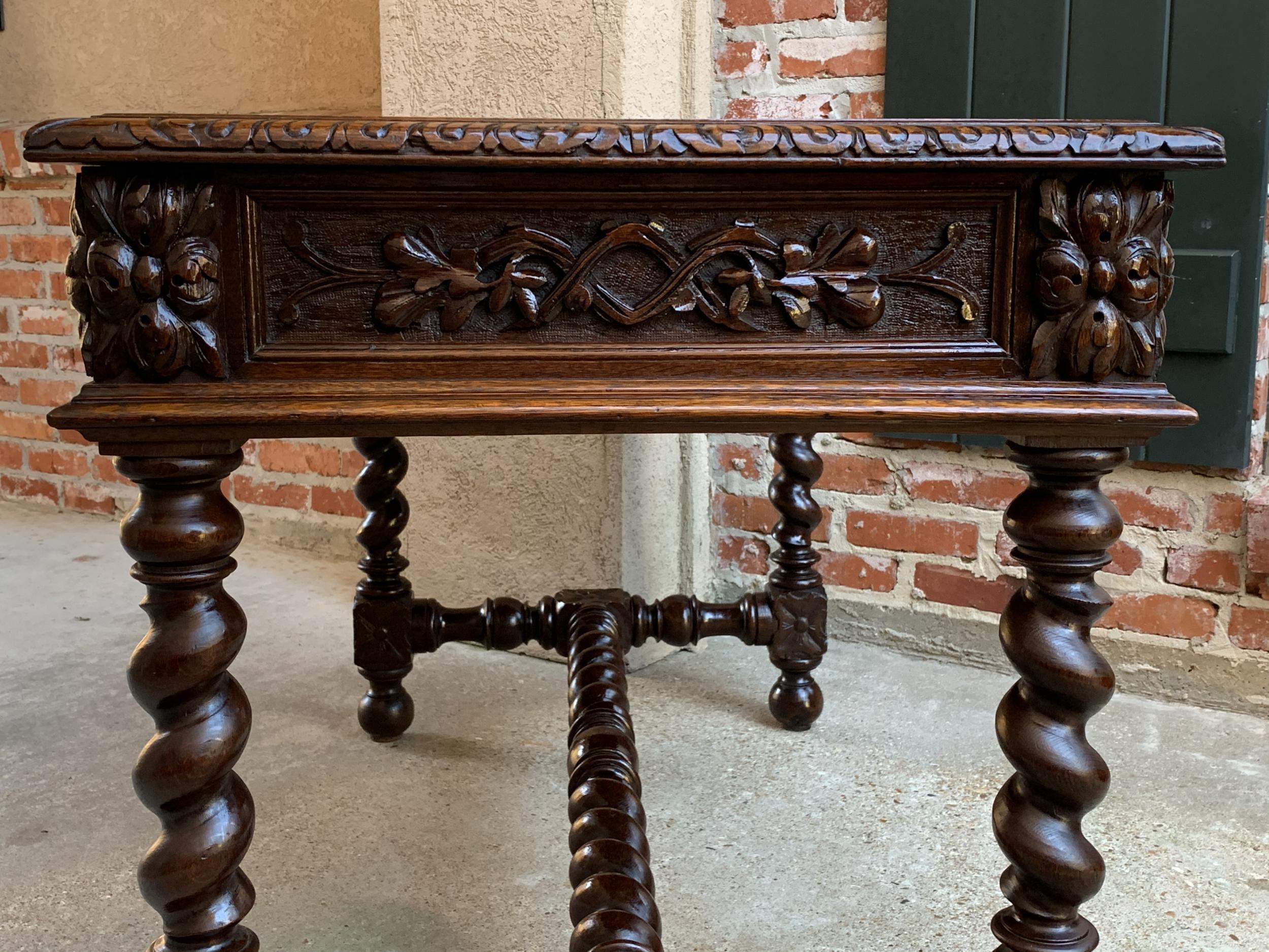 19th Century French Carved Oak Sofa Table Writing Desk Barley Twist Black Forest 3