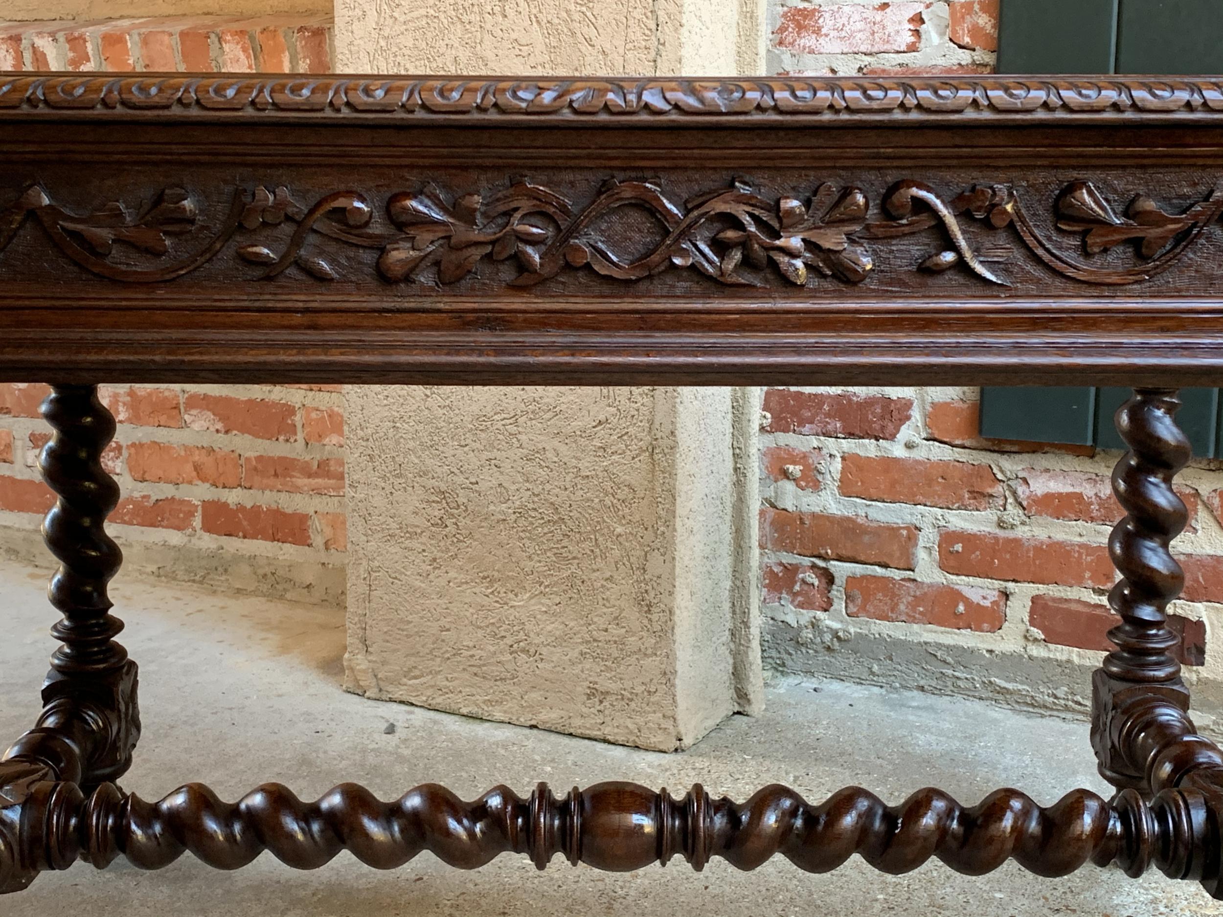 19th Century French Carved Oak Sofa Table Writing Desk Barley Twist Black Forest 4