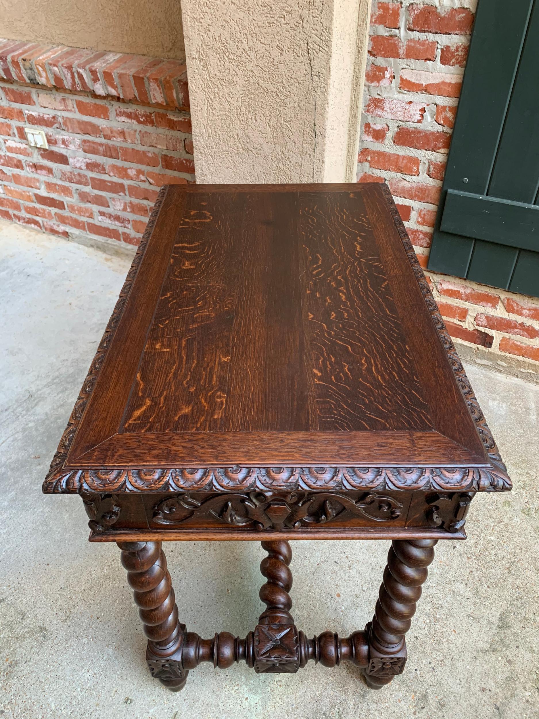 19th Century French Carved Oak Sofa Table Writing Desk Barley Twist 12