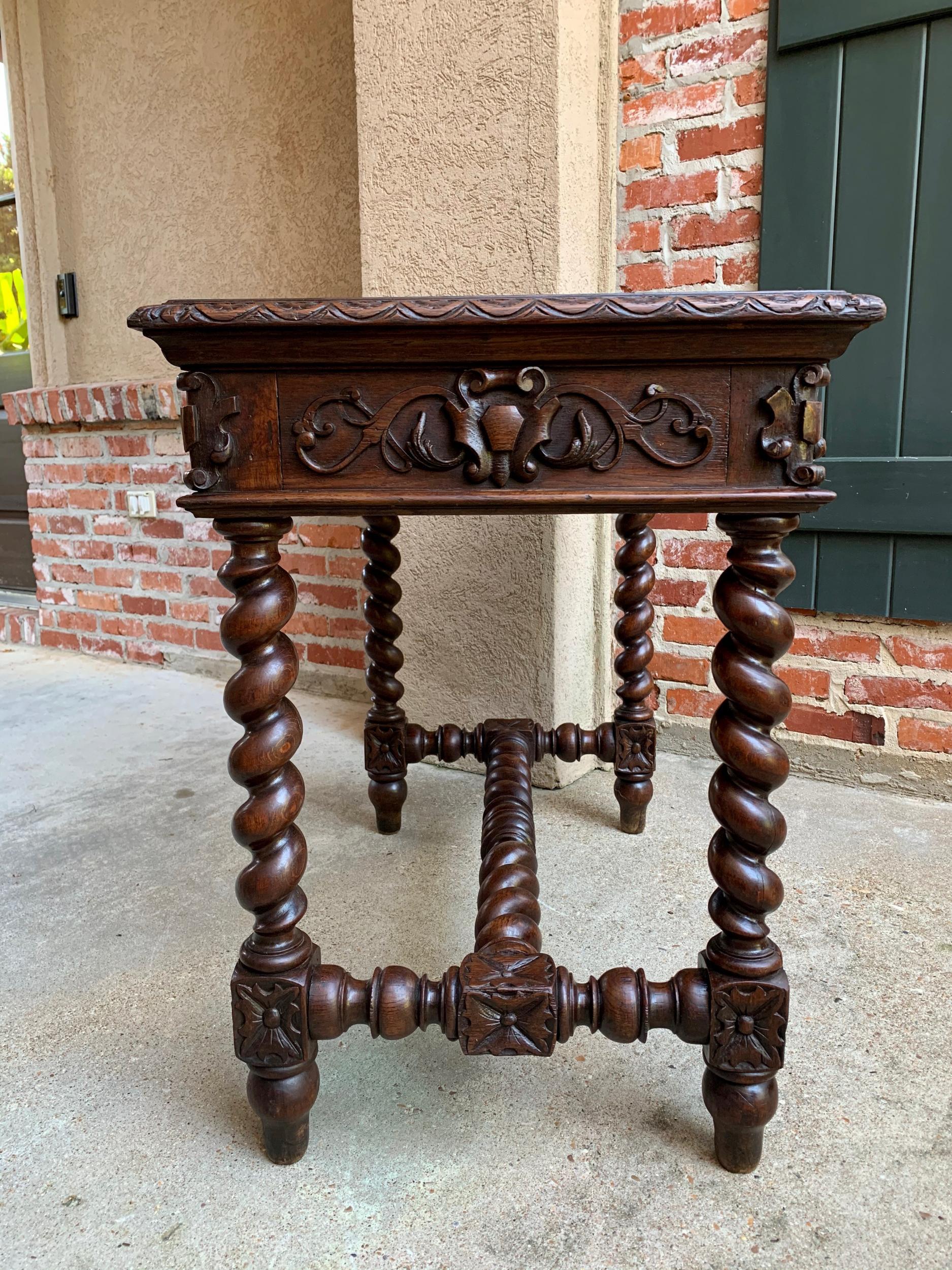 Hand-Carved 19th Century French Carved Oak Sofa Table Writing Desk Barley Twist