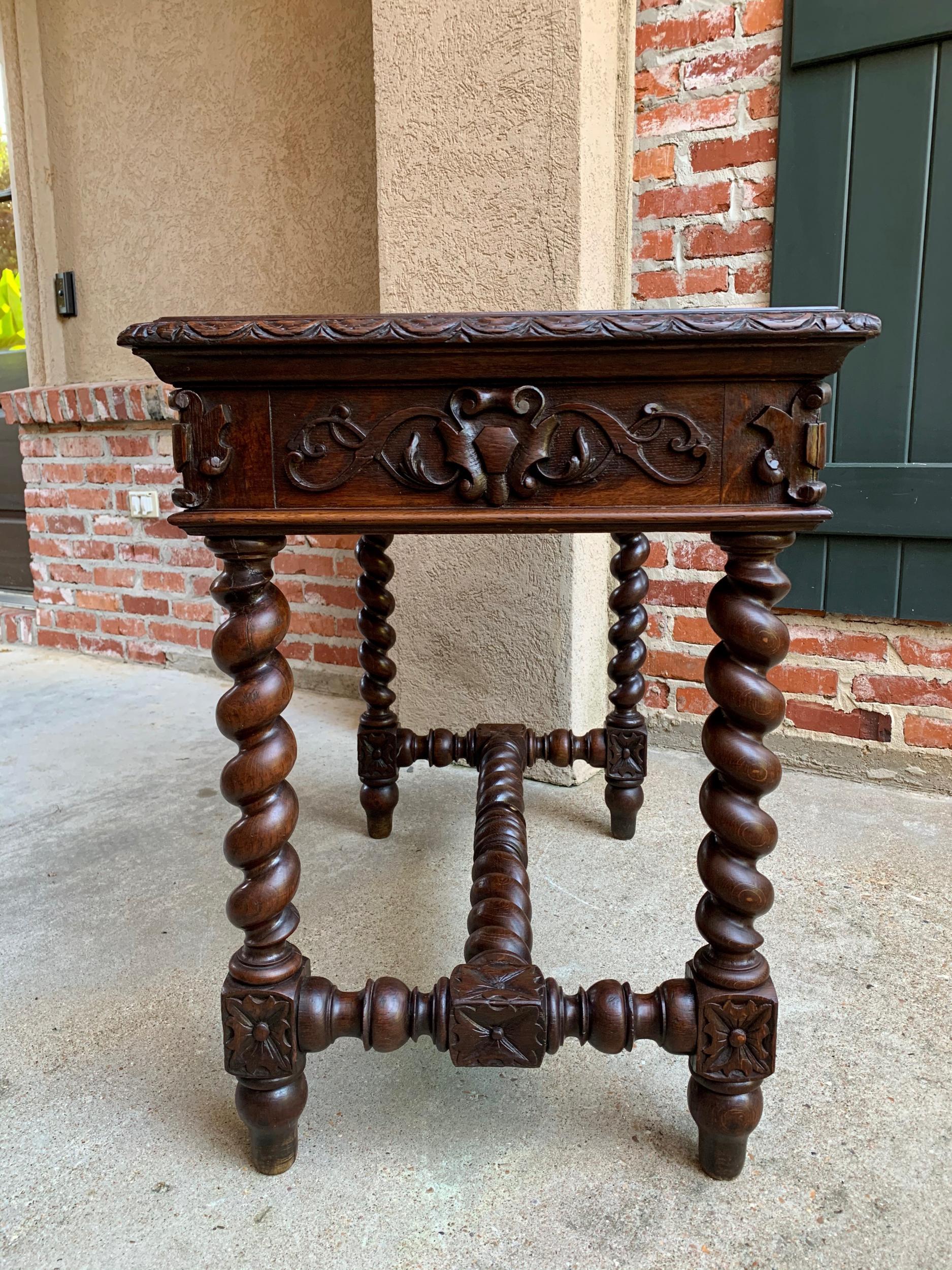 19th Century French Carved Oak Sofa Table Writing Desk Barley Twist In Good Condition In Shreveport, LA