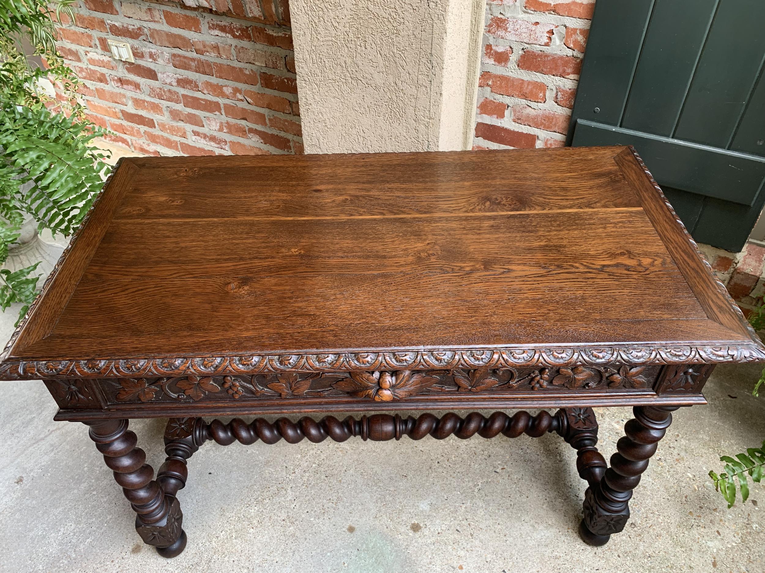 19th Century French Carved Oak Sofa Table Writing Desk Barley Twist Louis XIII 6