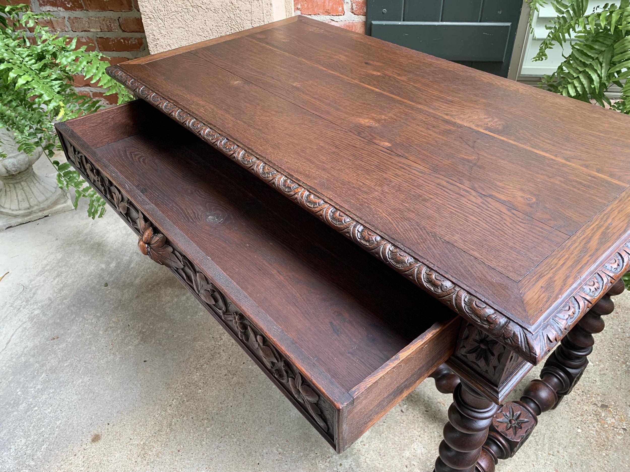 19th Century French Carved Oak Sofa Table Writing Desk Barley Twist Louis XIII 8