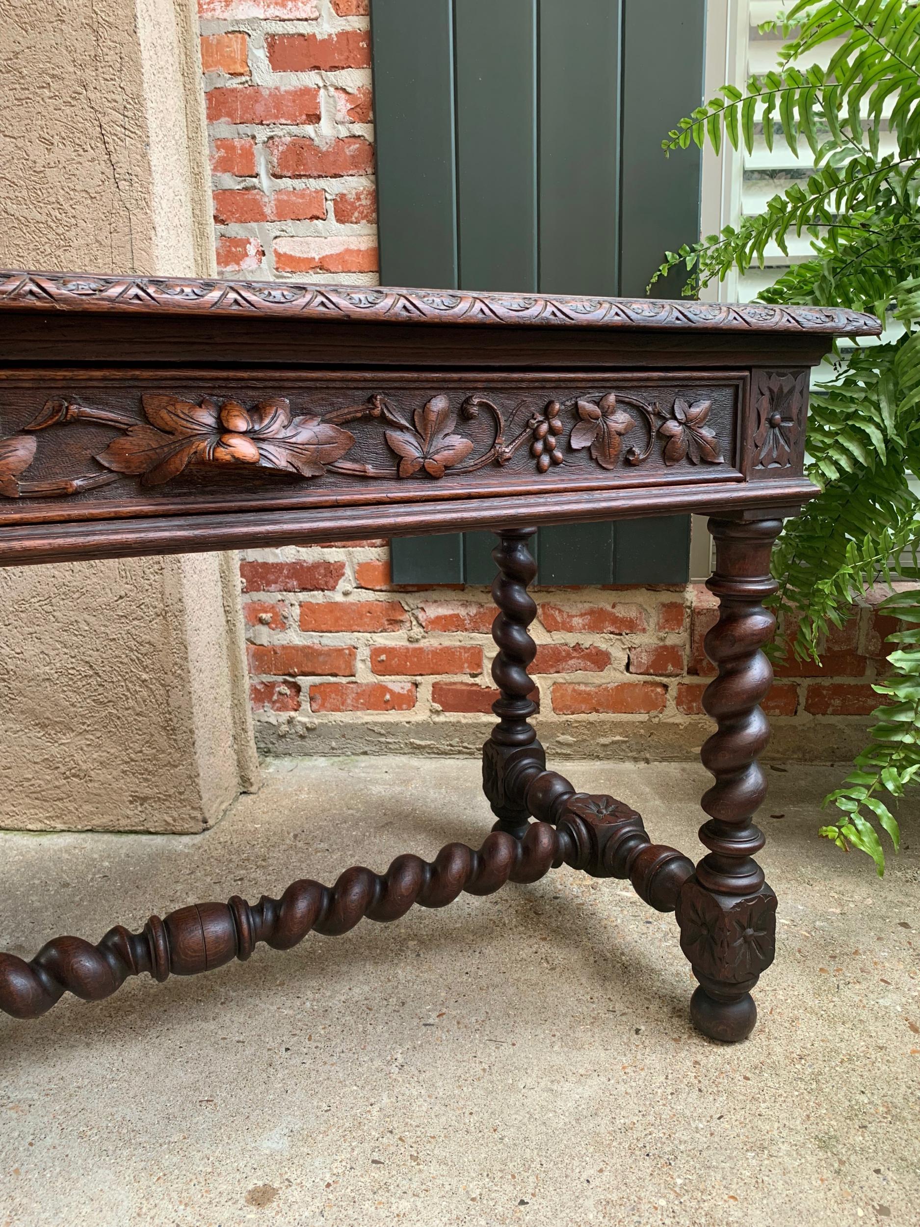 19th Century French Carved Oak Sofa Table Writing Desk Barley Twist Louis XIII 12