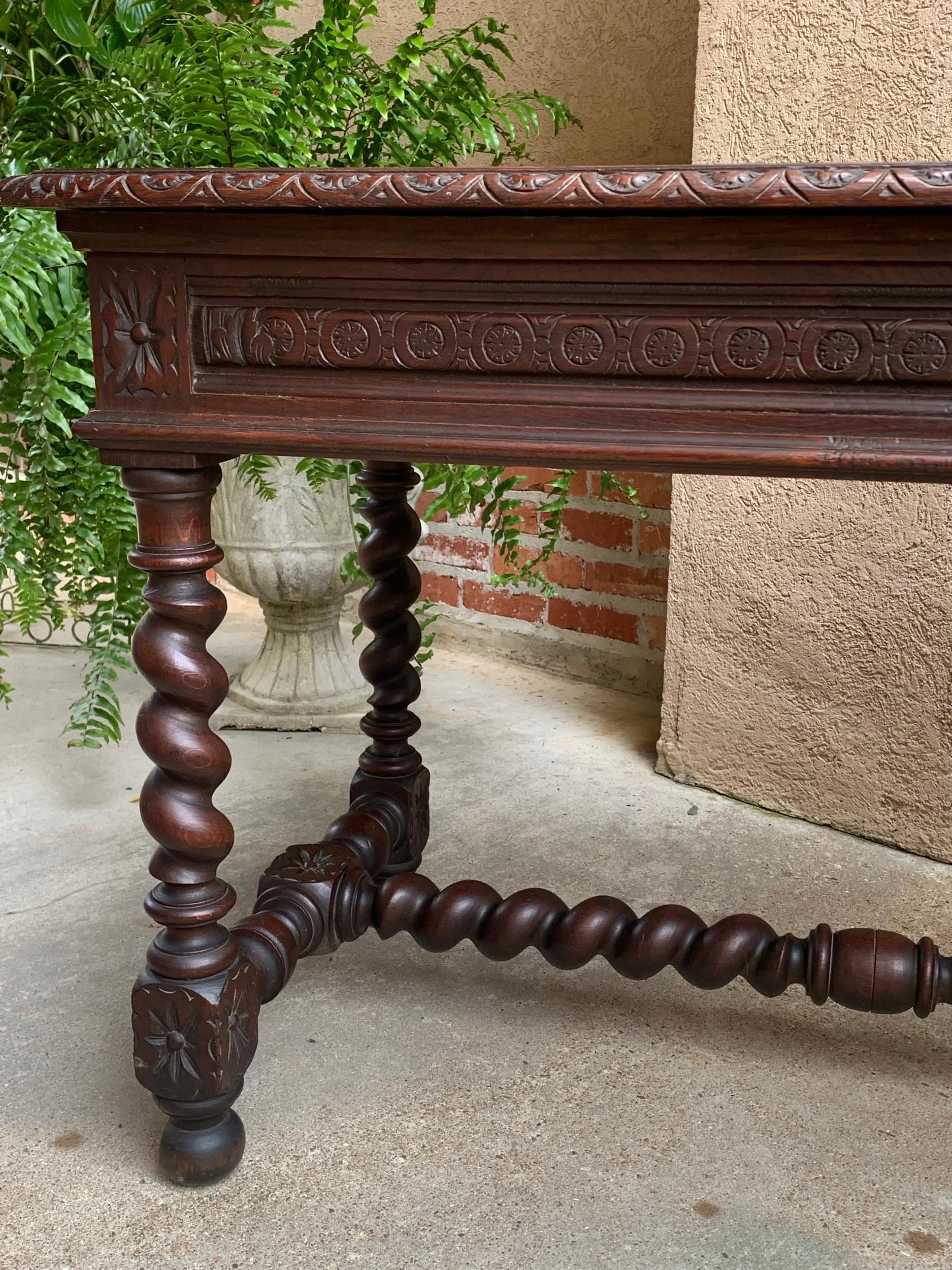 19th Century French Carved Oak Sofa Table Writing Desk Barley Twist Louis XIII 13