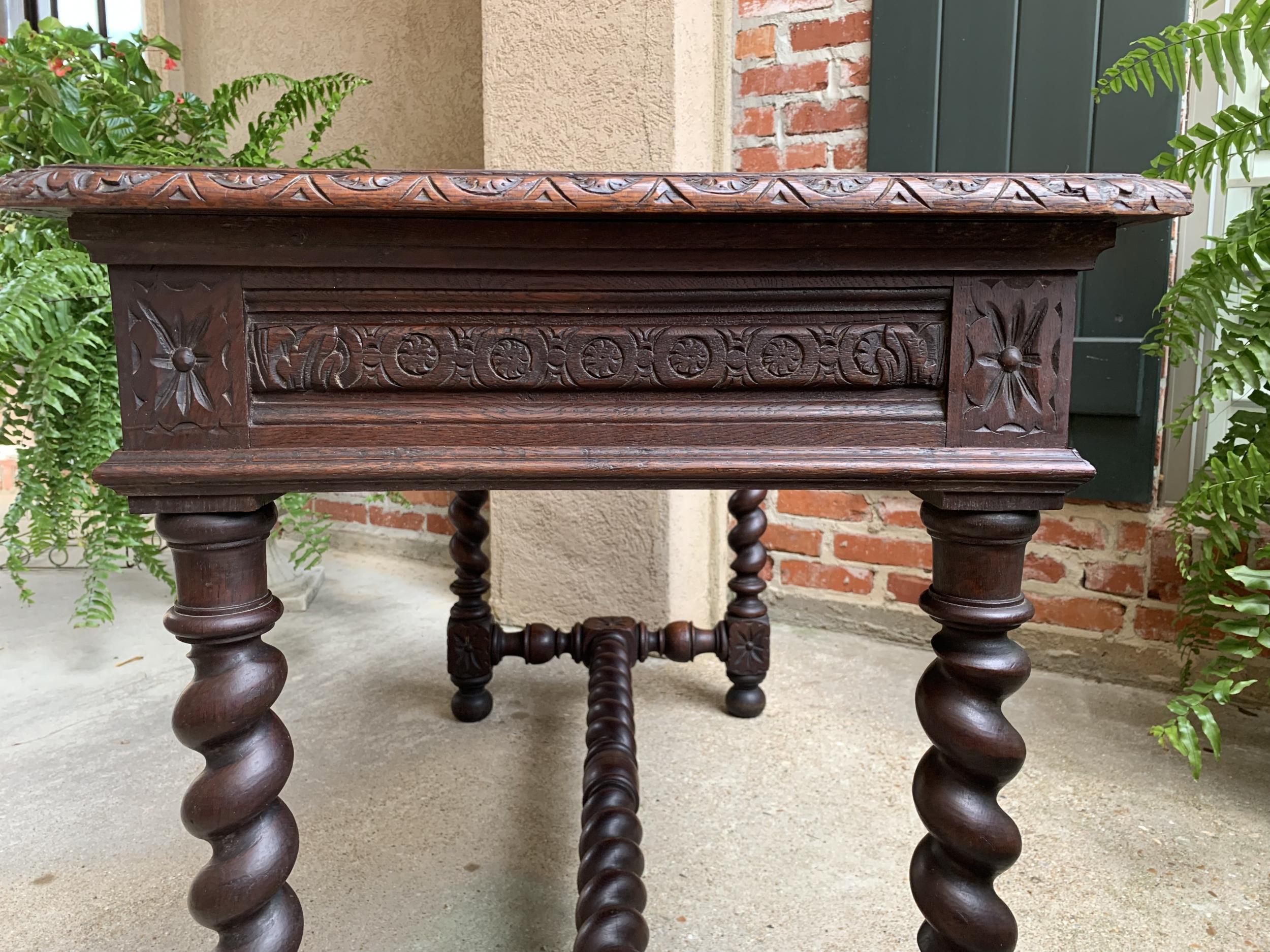 19th Century French Carved Oak Sofa Table Writing Desk Barley Twist Louis XIII 14