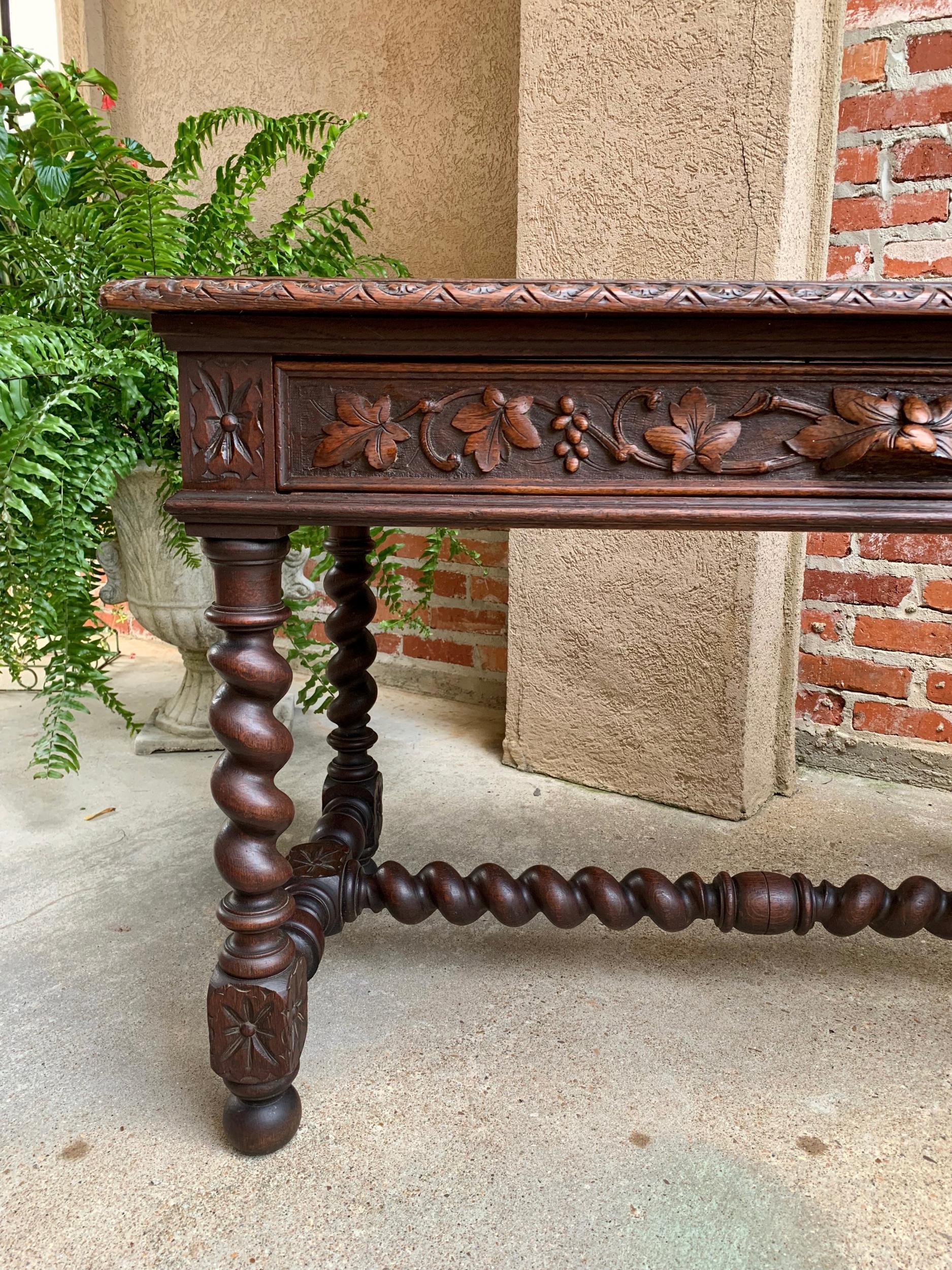 19th Century French Carved Oak Sofa Table Writing Desk Barley Twist Louis XIII 1