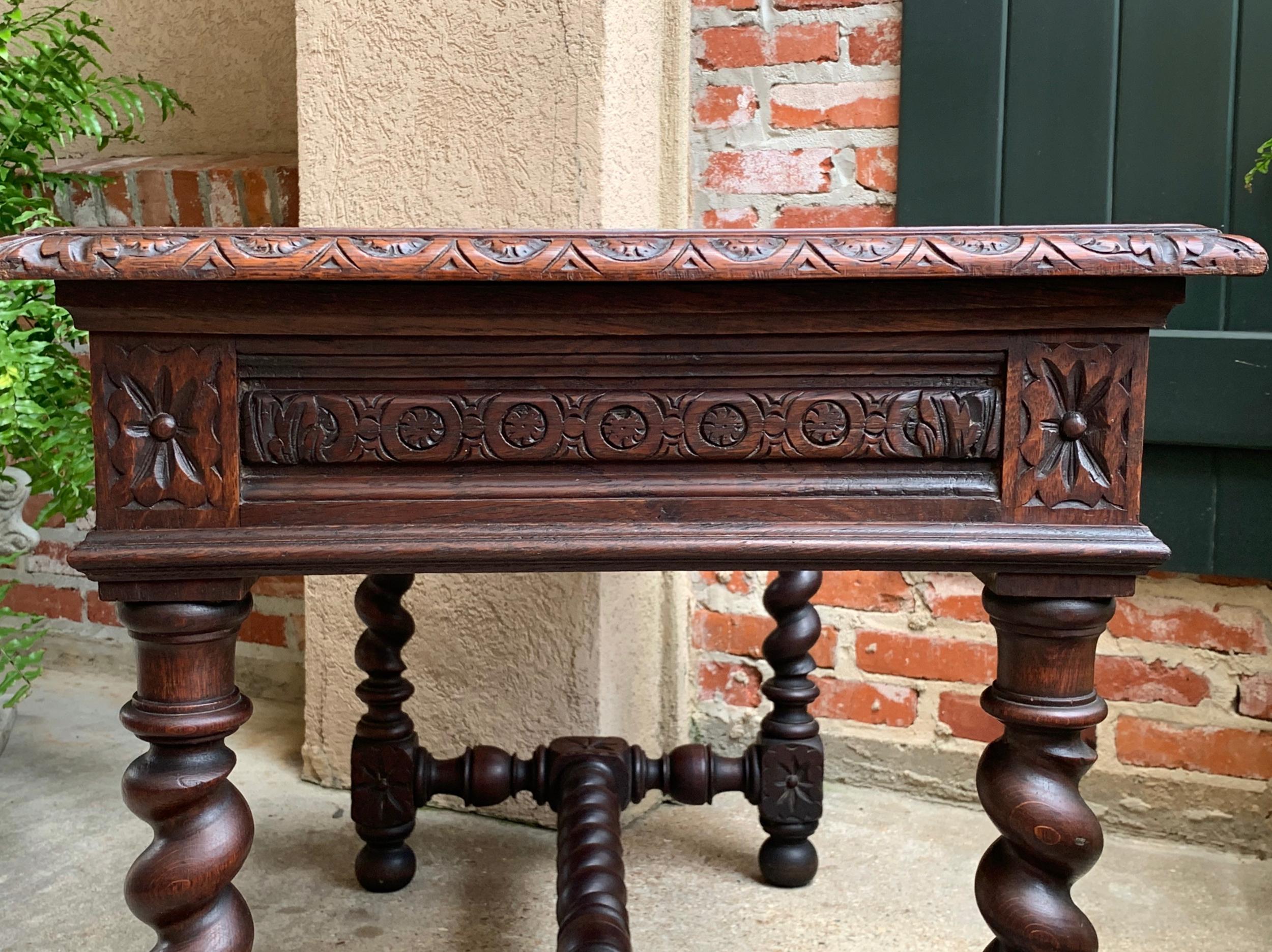19th Century French Carved Oak Sofa Table Writing Desk Barley Twist Louis XIII 4