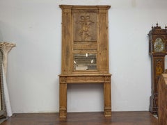 19th-Century French Carved Oak Trumeau Mantel and Mirror, Two-Piece Composition