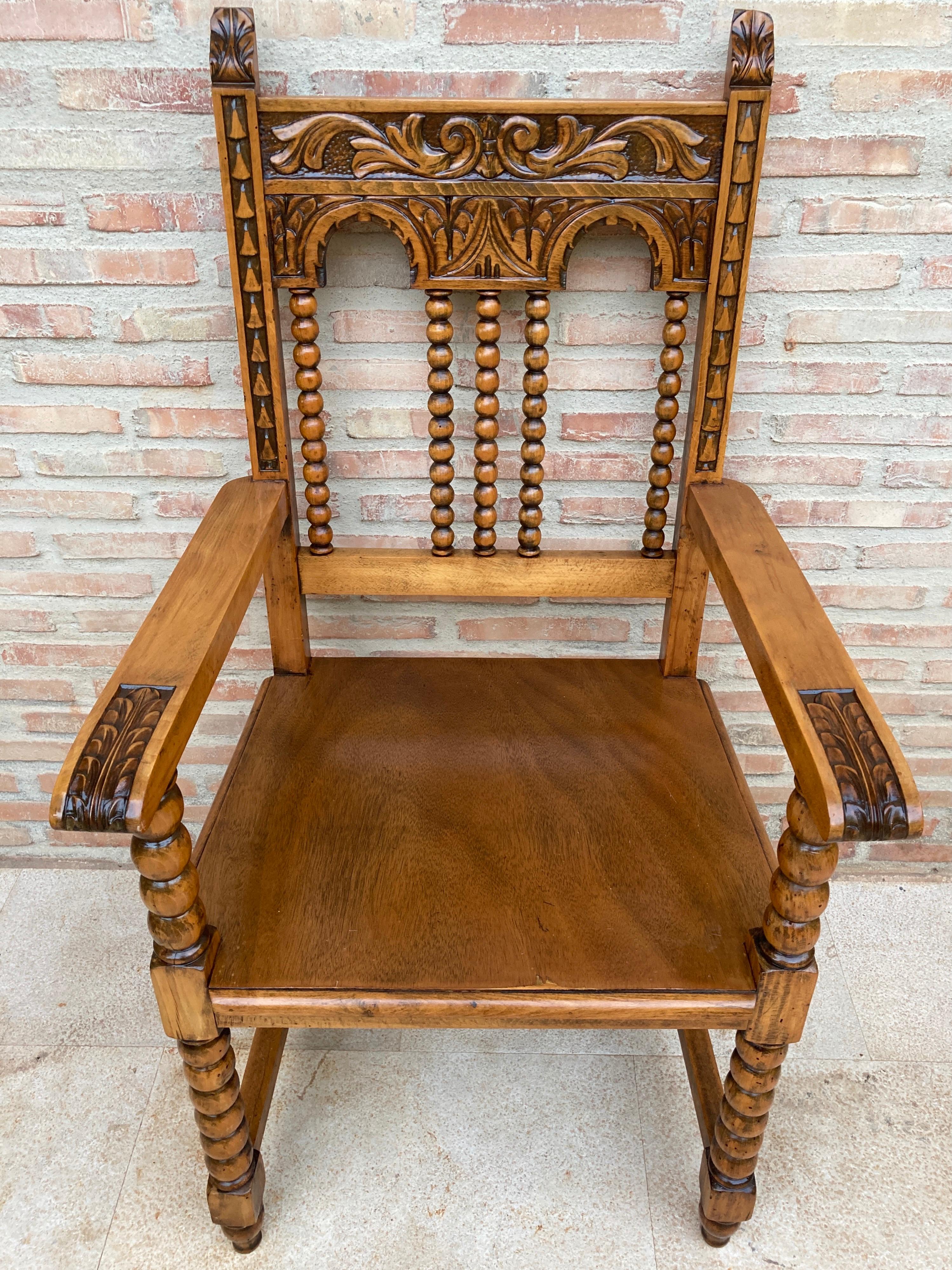 19th Century French Carved Oak Turned Wood Armchair For Sale 6