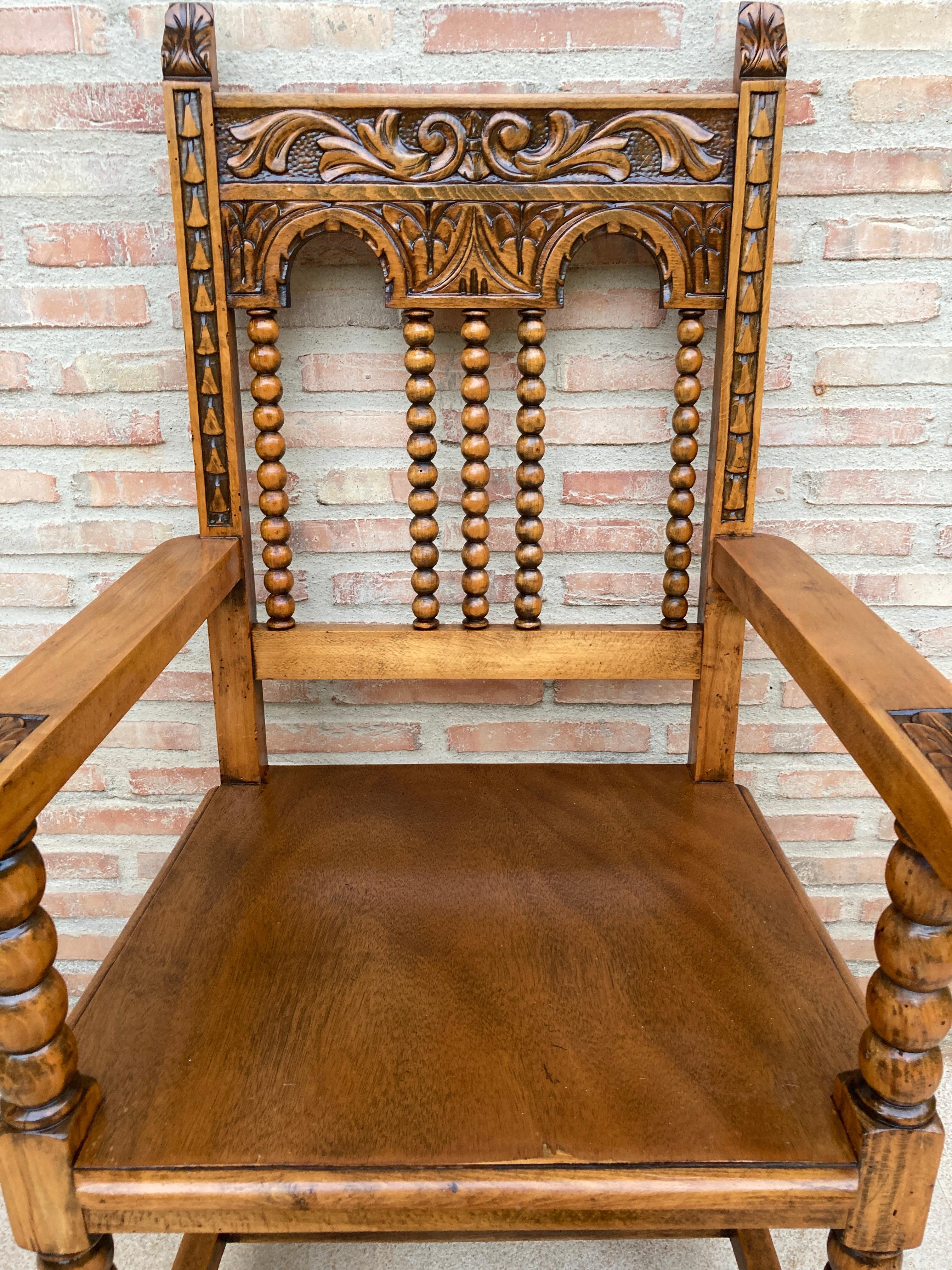 19th Century French Carved Oak Turned Wood Armchair For Sale 7