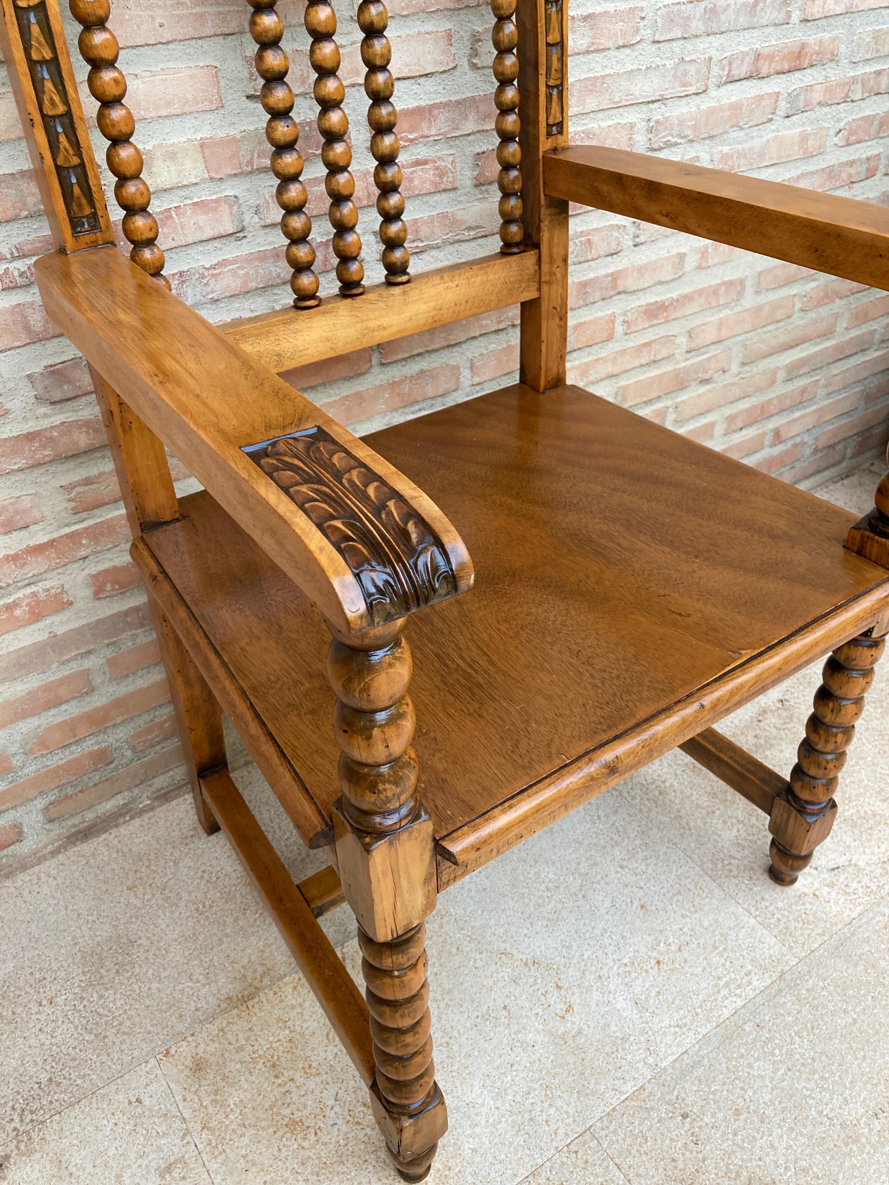 19th Century French Carved Oak Turned Wood Armchair For Sale 9