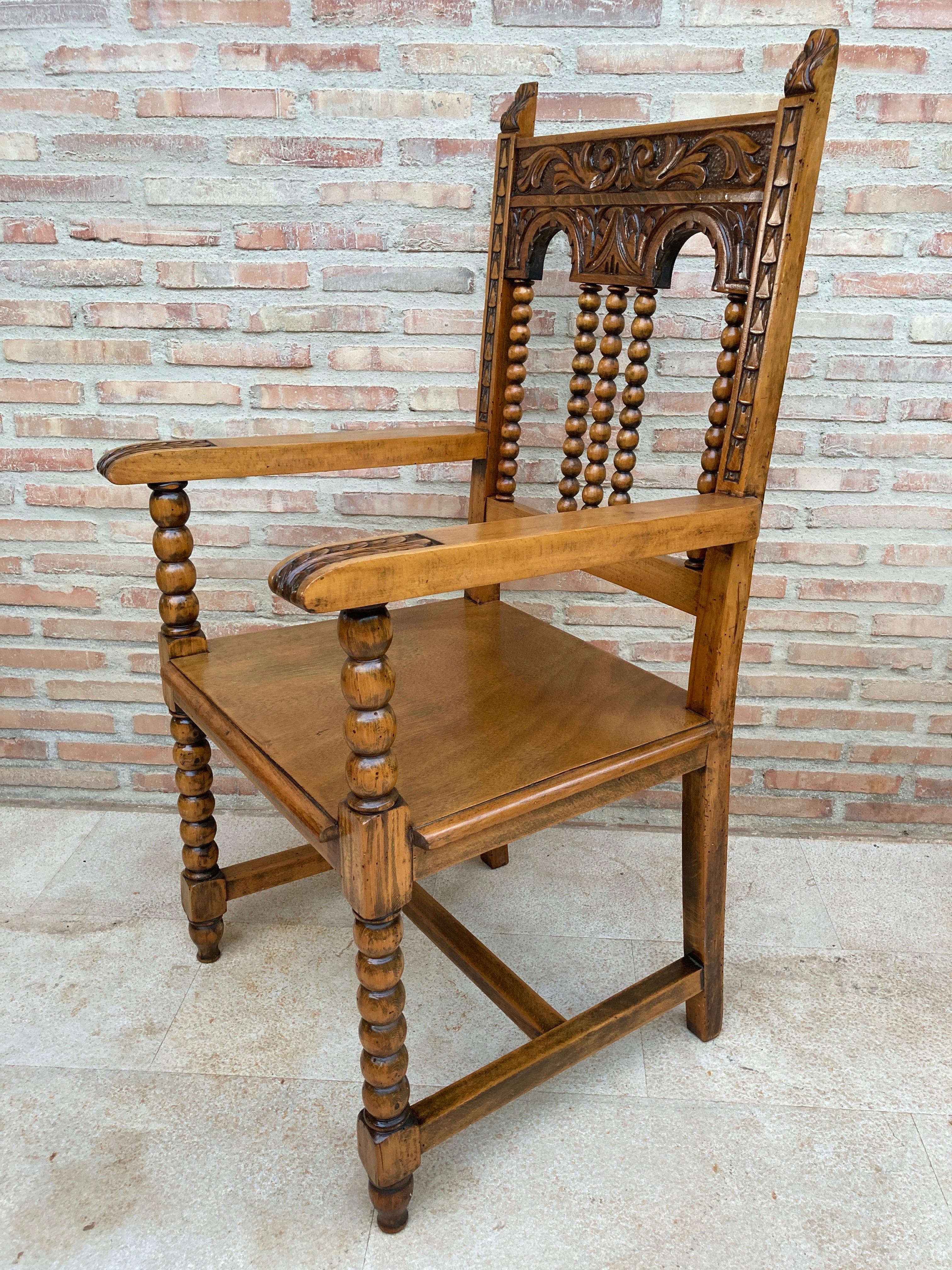 19th Century French Carved Oak Turned Wood Armchair For Sale 2