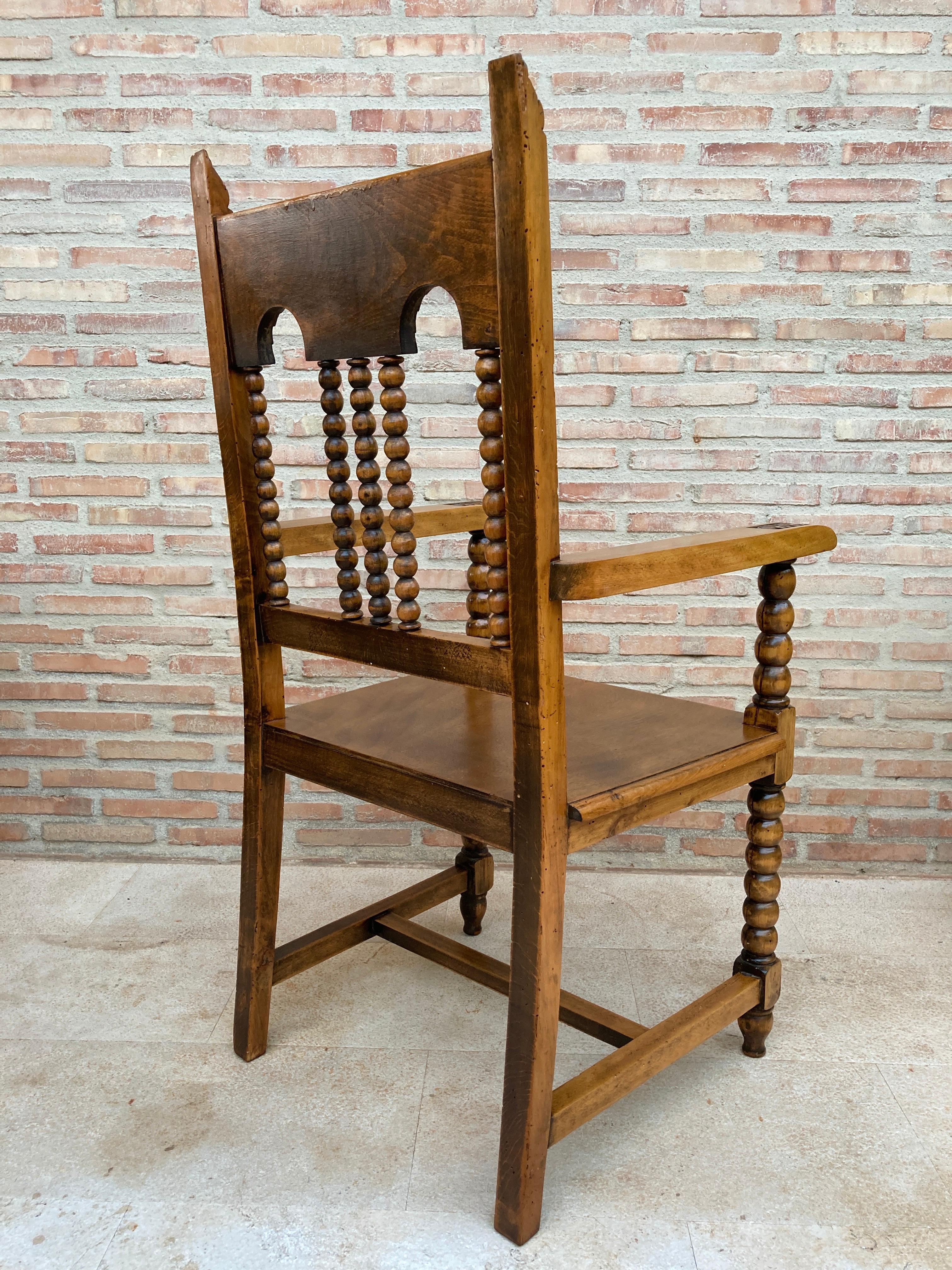 19th Century French Carved Oak Turned Wood Armchair For Sale 5