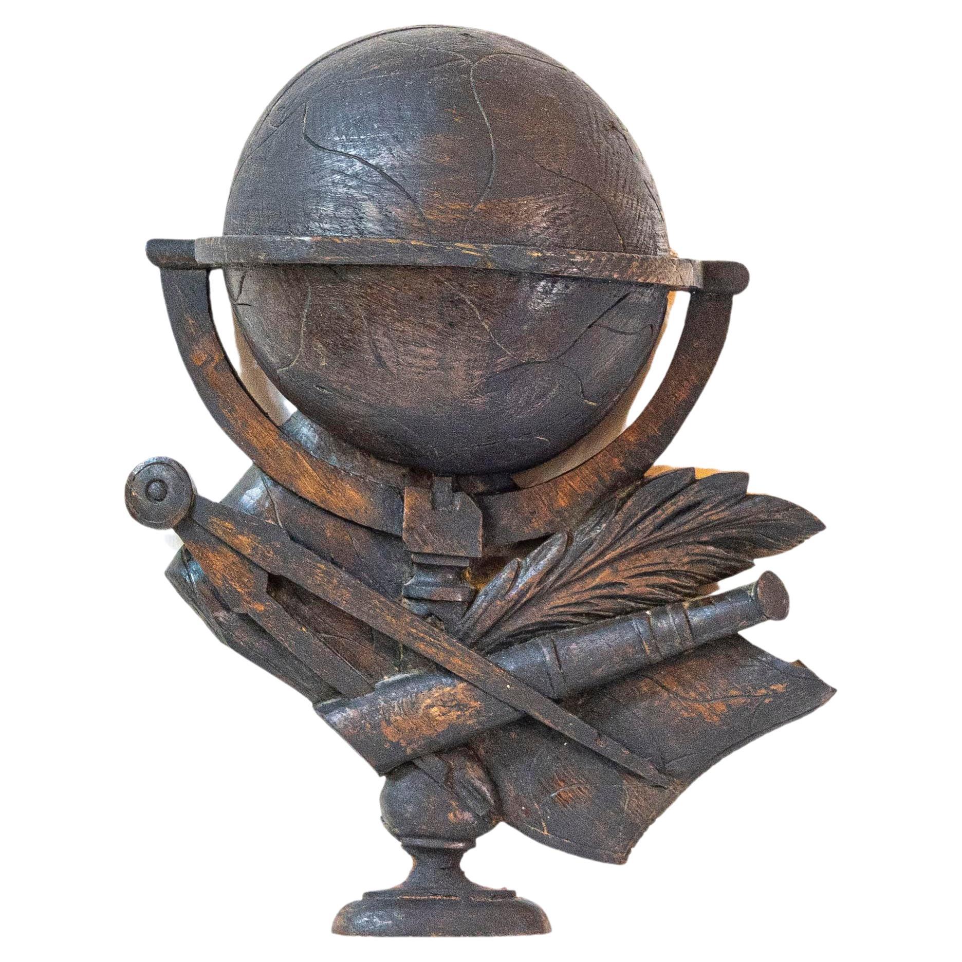 19th Century French Carved Oak Wall Fragment Depicting Scientific Instruments