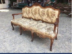 19th Century French Carved Oak Wood Sofa with Upholstered Seat and Back, 1890s