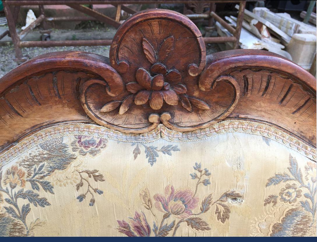Fabric 19th Century French Carved Oak Wood Sofa with Upholstered Seat and Back, 1890s For Sale