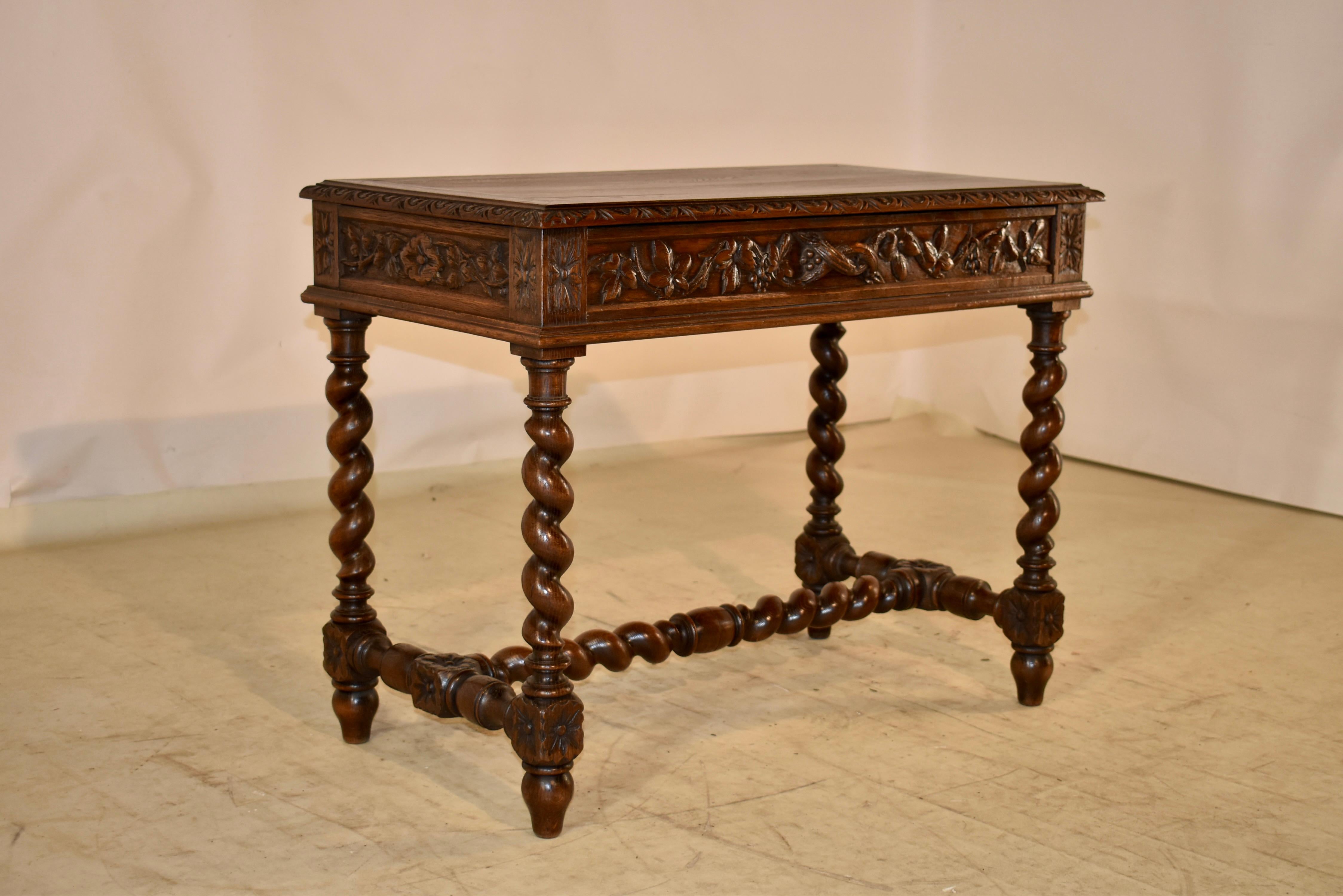 Hand-Carved 19th Century French Carved Oak Writing Table For Sale