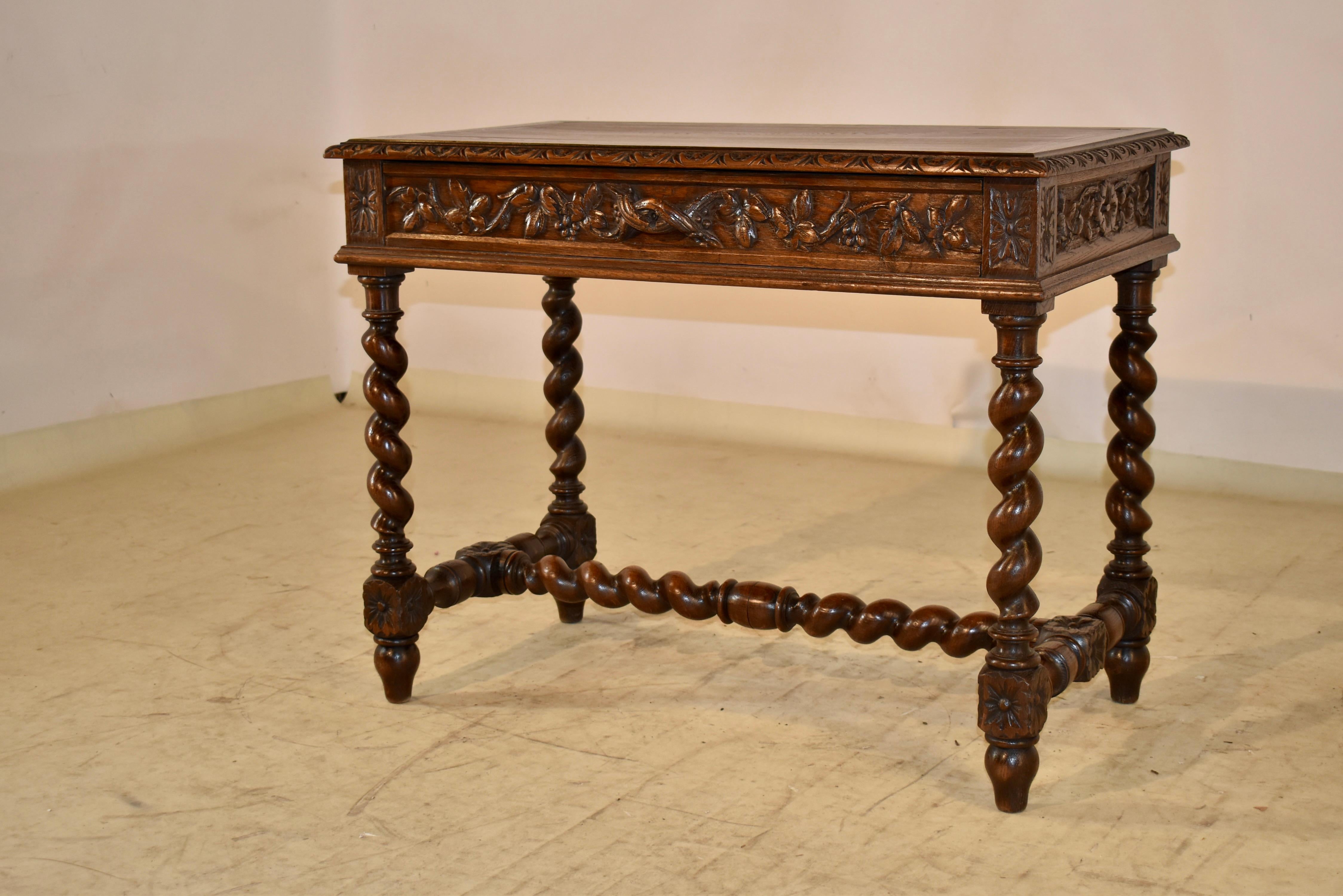19th Century French Carved Oak Writing Table In Good Condition For Sale In High Point, NC
