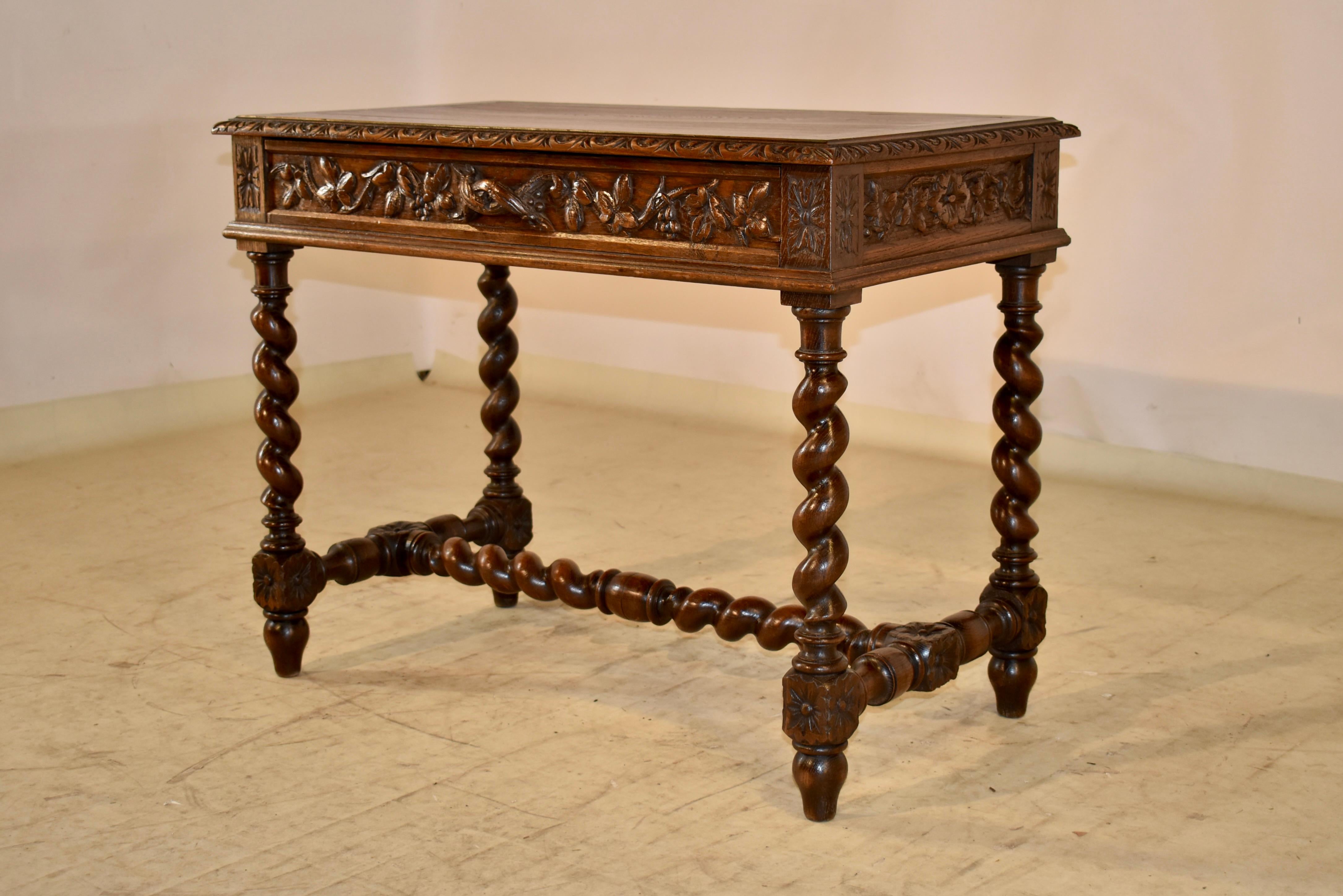 19th Century French Carved Oak Writing Table For Sale 1
