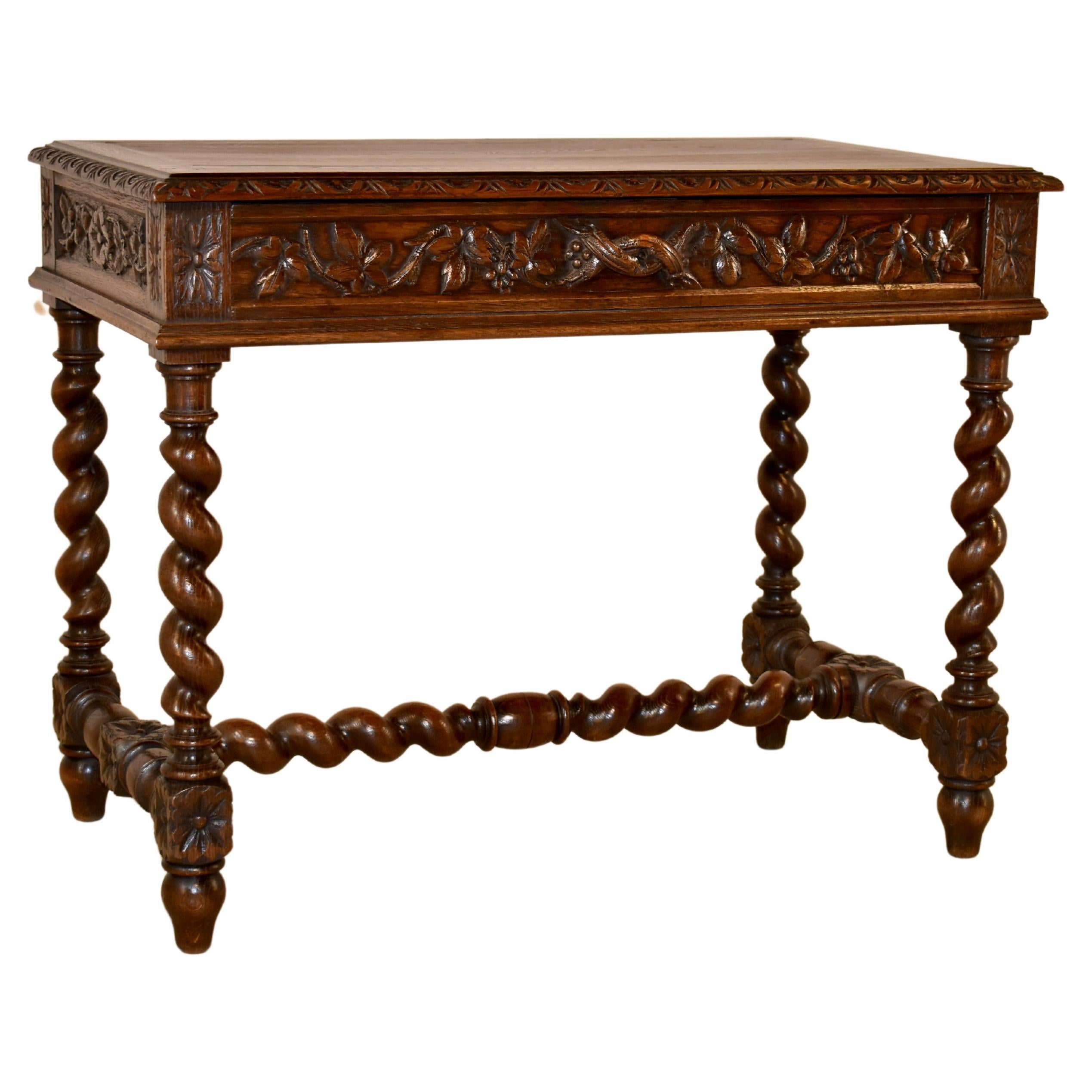 19th Century French Carved Oak Writing Table For Sale