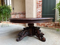 Antique 19th Century French Carved Oval Coffee Table Black Forest Lodge Animal Oak