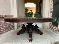 19th Century French Carved Oval Dining Center Table Black Forest Lion Large Oak