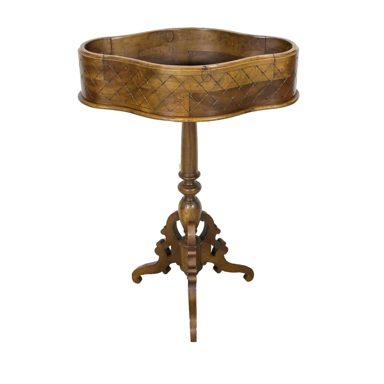 19th Century French Carved Oval Shaped Walnut Jardinière Planter on Tripod Stand