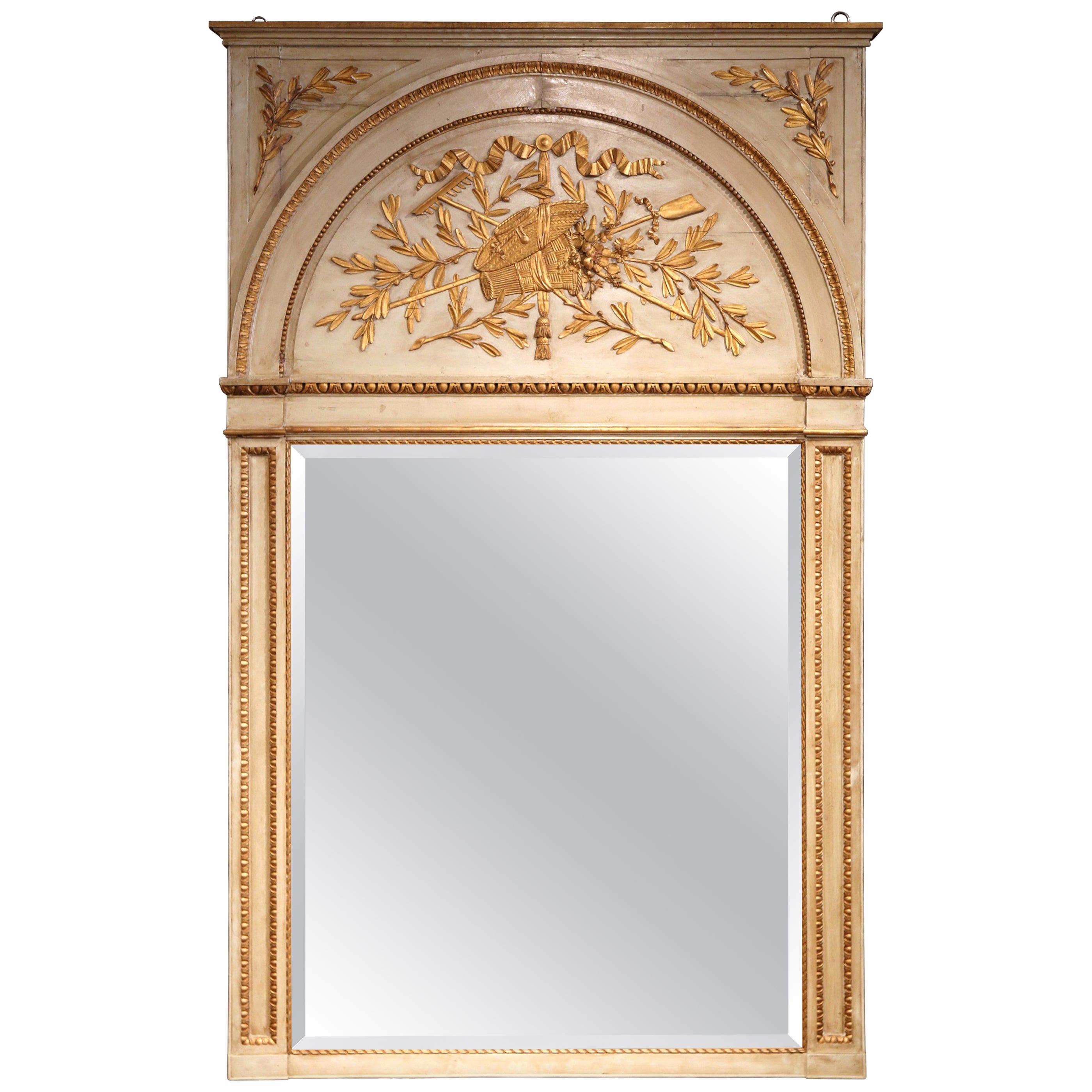 19th Century French Carved Painted and Gilt Trumeau Mirror from Provence