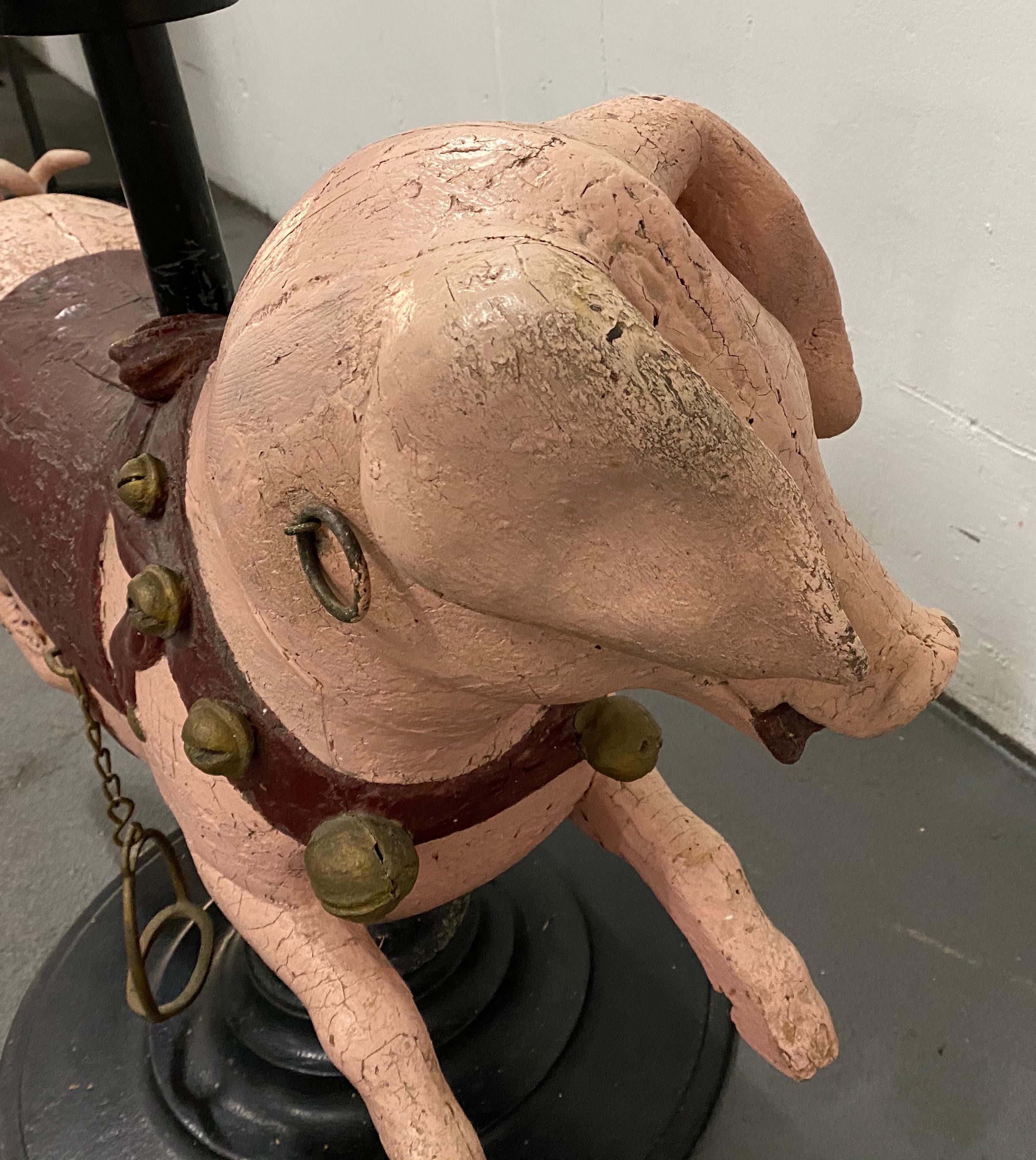 19th Century French Carved and Painted Carousel Pig on Stand In Fair Condition In San Francisco, CA