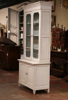19th Century French Carved Painted Display Cabinet Buffet with Glass Doors