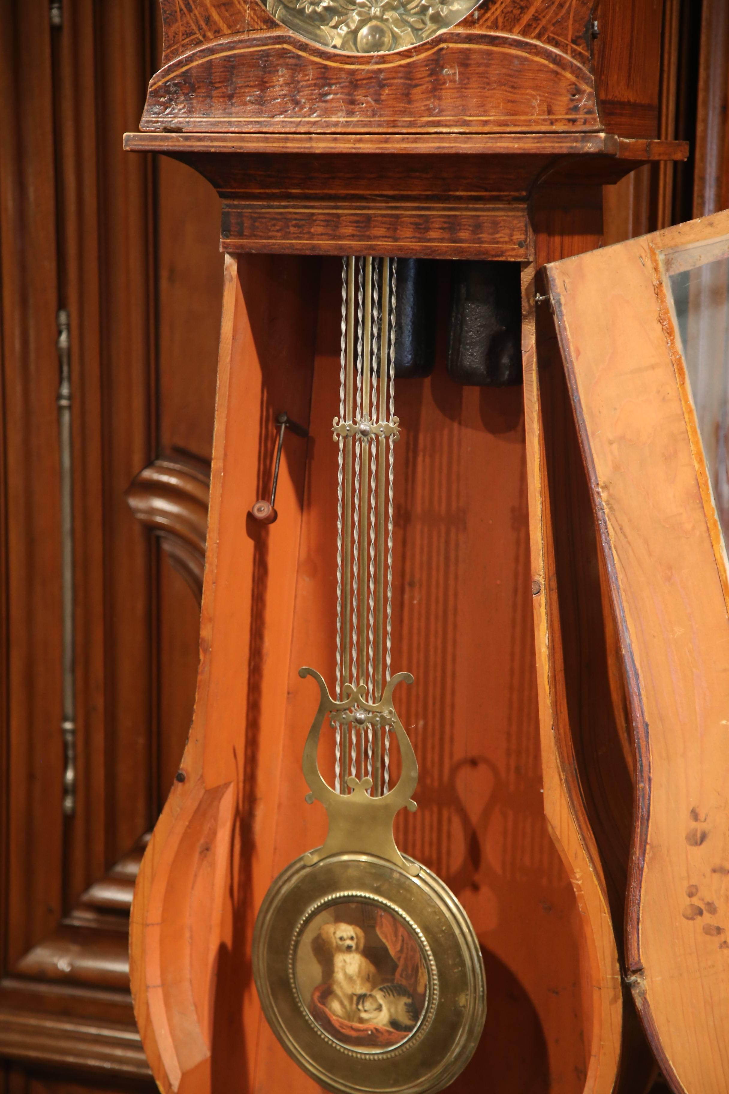 19th Century French Carved Painted Pine Comtoise Grandfather Clock from Normandy 4