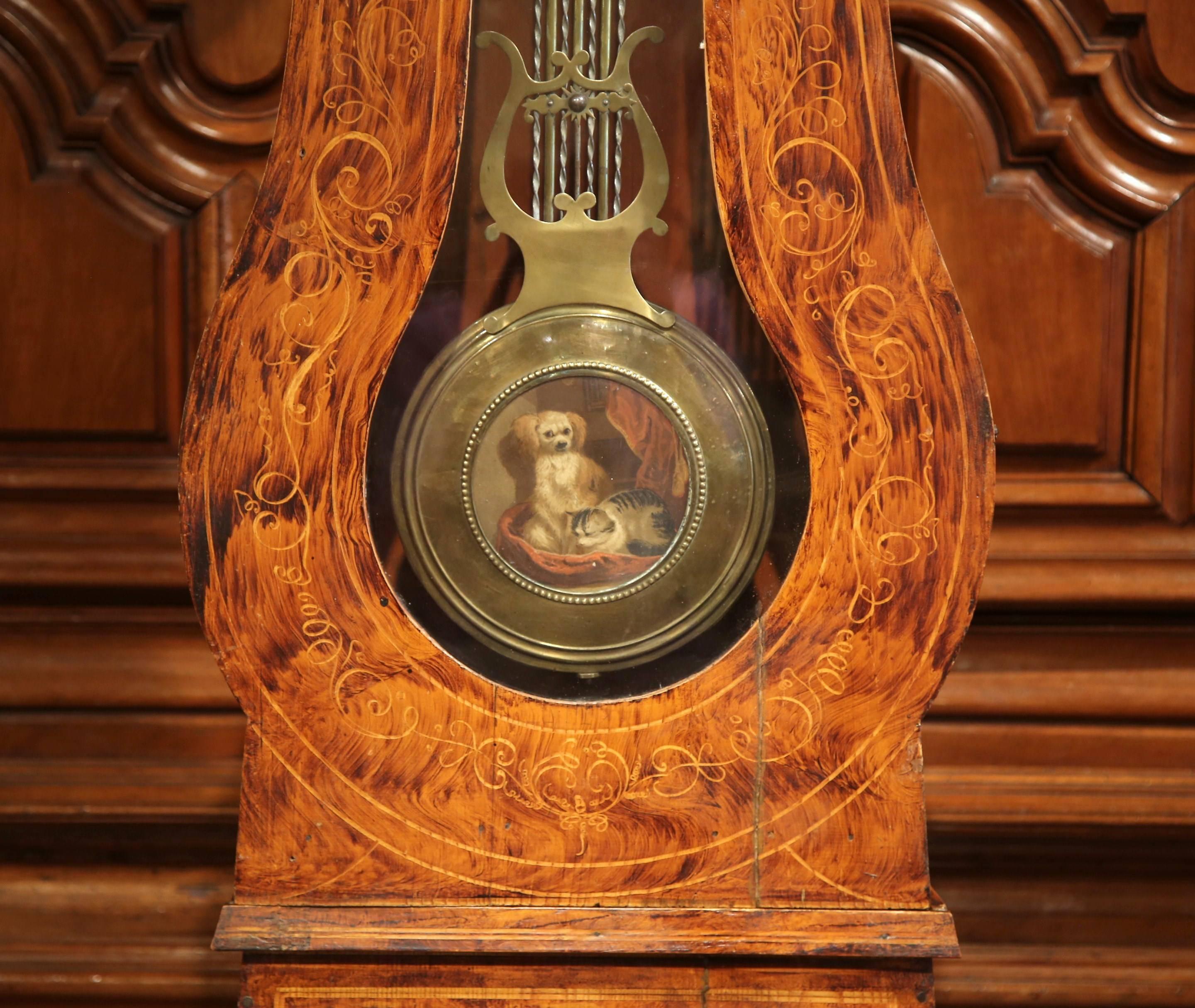 Repoussé 19th Century French Carved Painted Pine Comtoise Grandfather Clock from Normandy