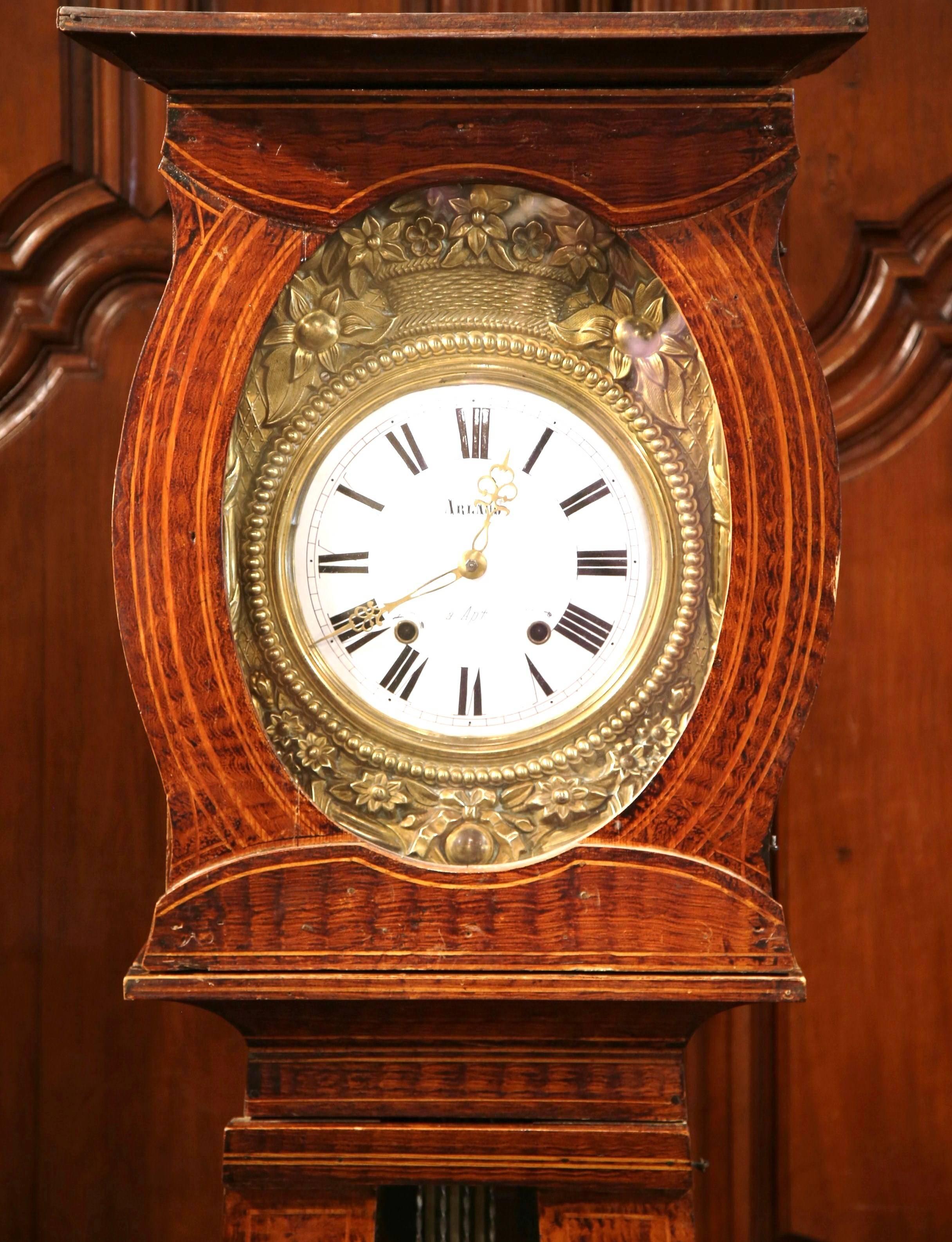 19th Century French Carved Painted Pine Comtoise Grandfather Clock from Normandy 1
