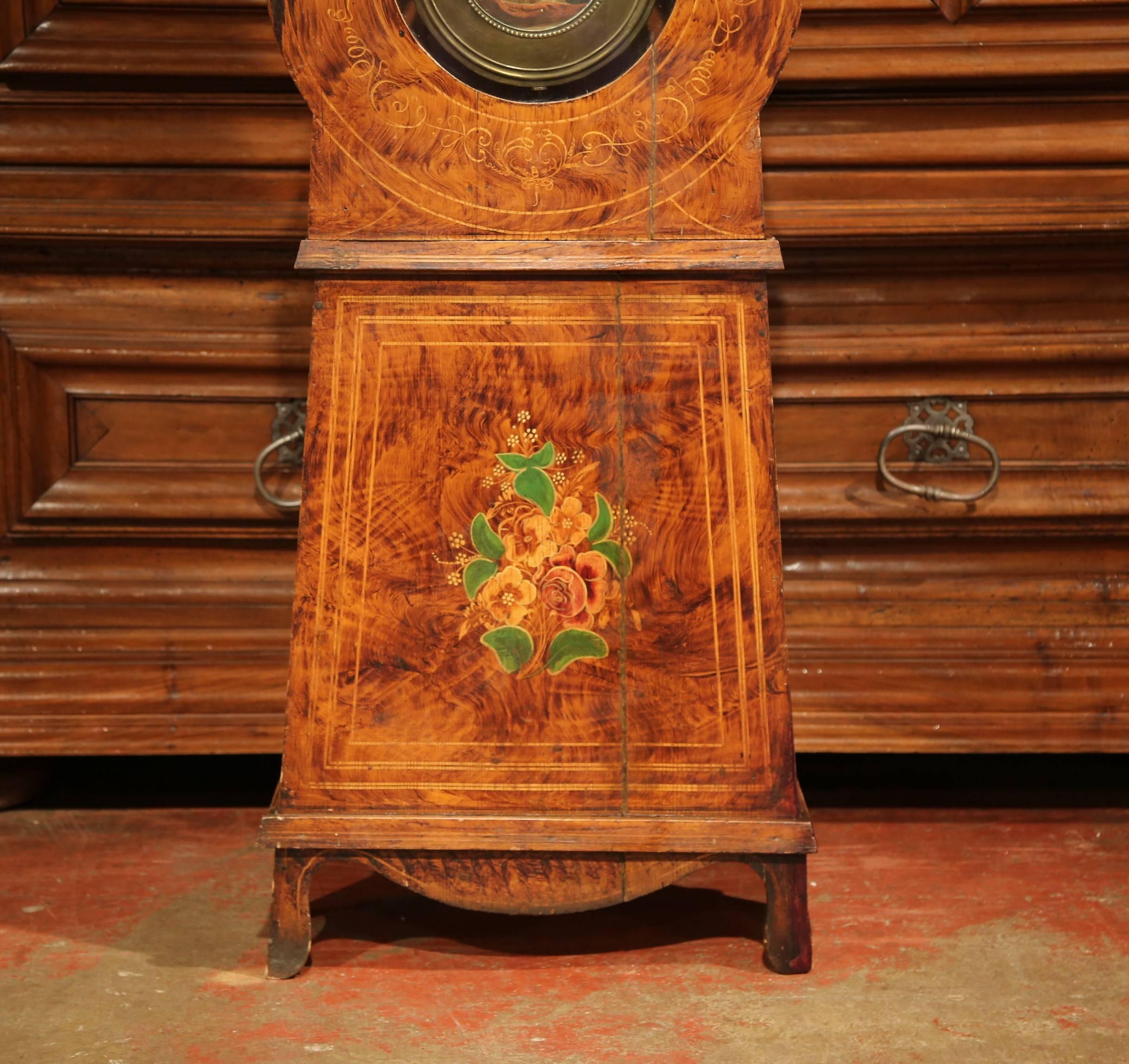 19th Century French Carved Painted Pine Comtoise Grandfather Clock from Normandy 3