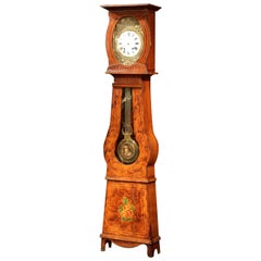 19th Century French Carved Painted Pine Comtoise Grandfather Clock from Normandy