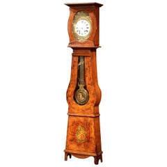 Antique 19th Century French Carved Painted Pine Comtoise Grandfather Clock from Normandy