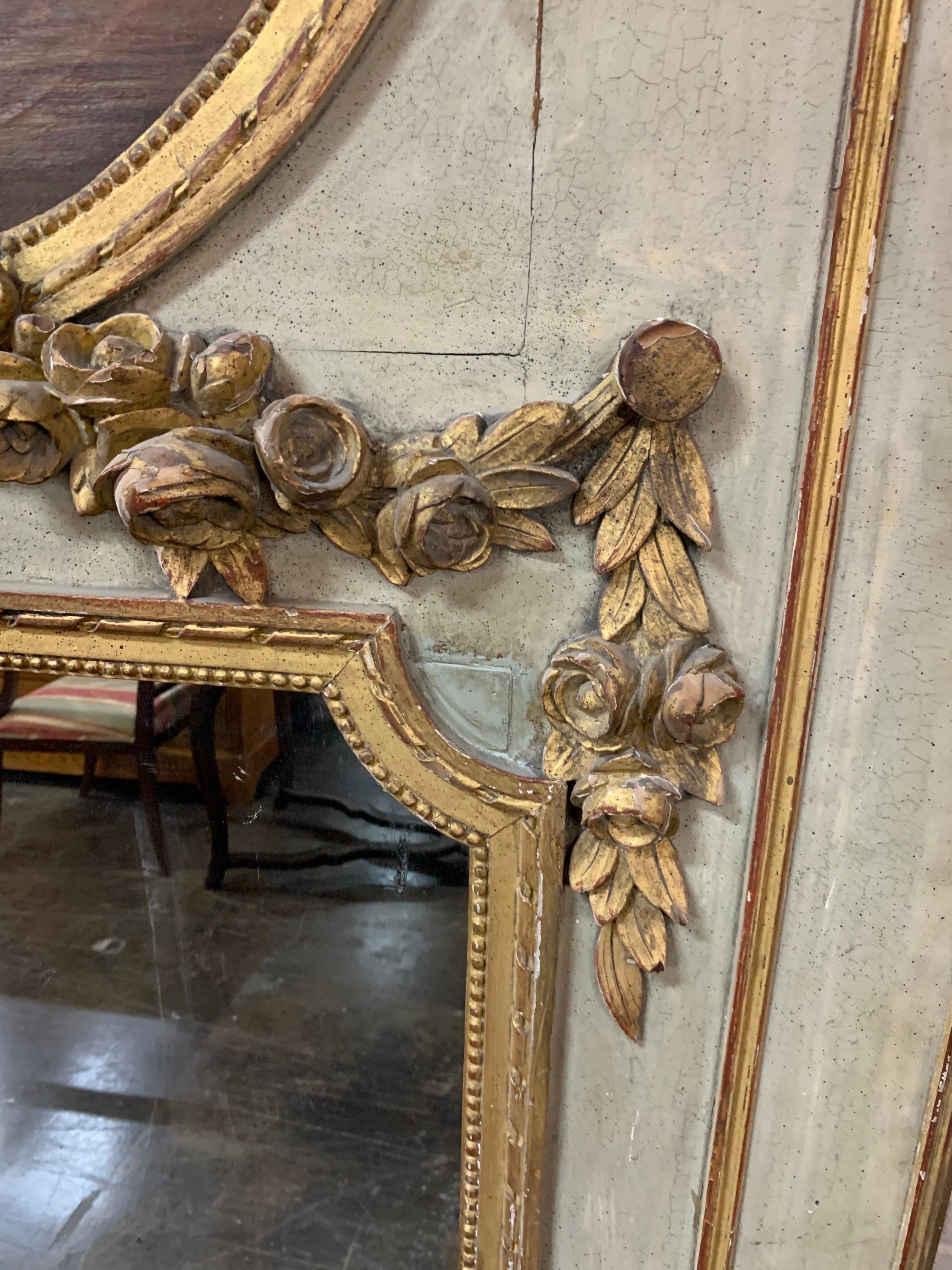 19th Century French Carved Painted Trumeau Mirror In Good Condition In Dallas, TX