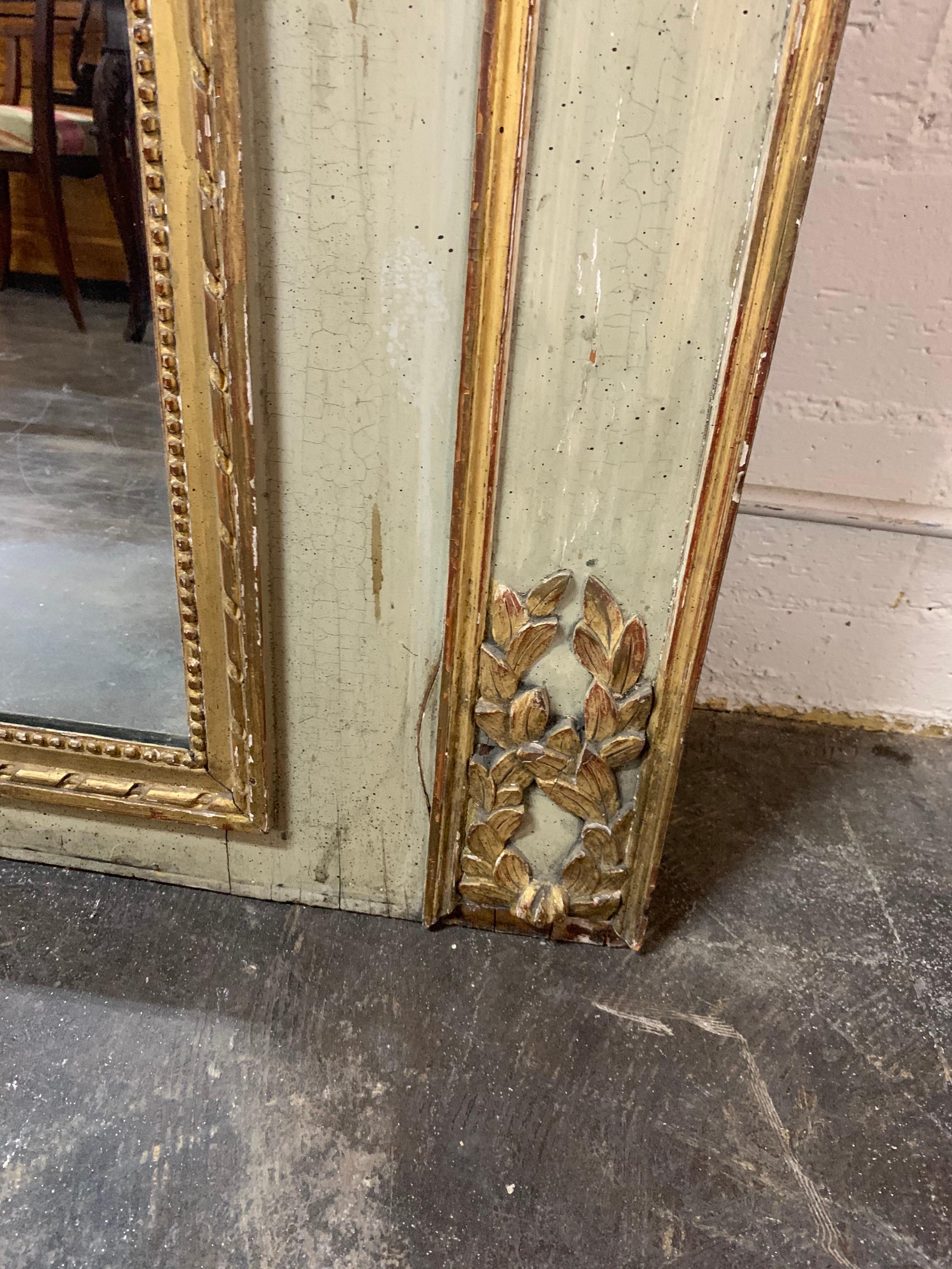 Giltwood 19th Century French Carved Painted Trumeau Mirror