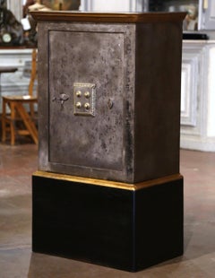 19th Century French Carved Painted Wood and Polished Iron Safe with Combination