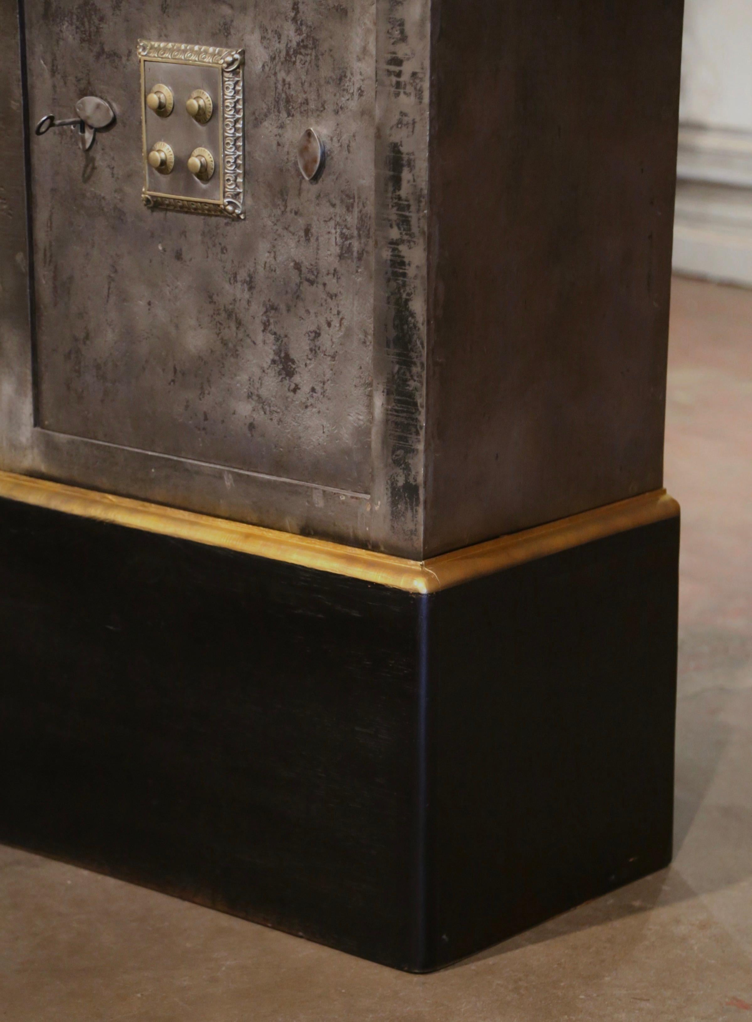 19th Century French Carved Painted Wood and Polished Iron Safe with Combination For Sale 2