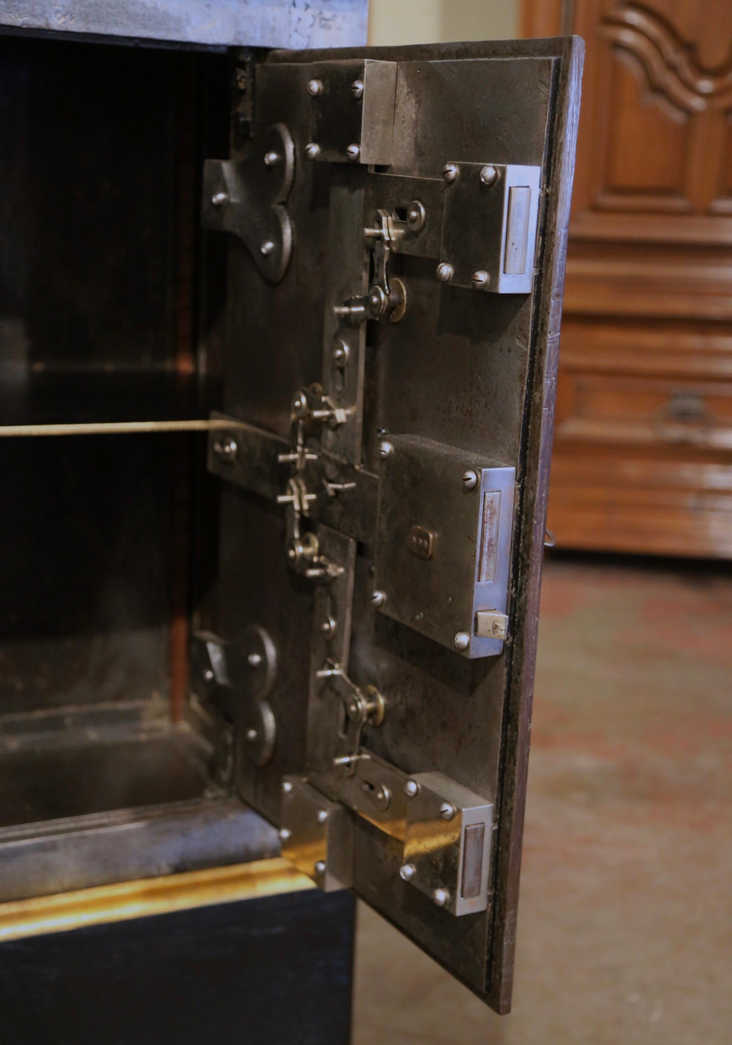 19th Century French Carved Painted Wood and Polished Iron Safe with Combination For Sale 4