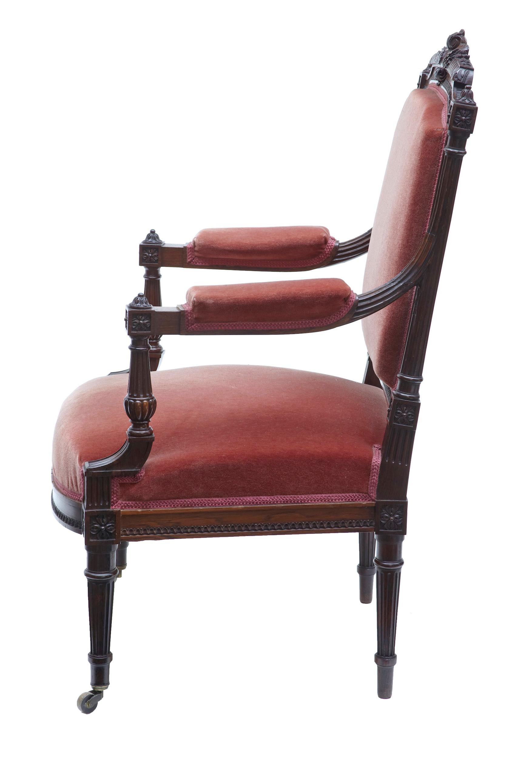 Victorian 19th Century French Carved Palisander Armchair